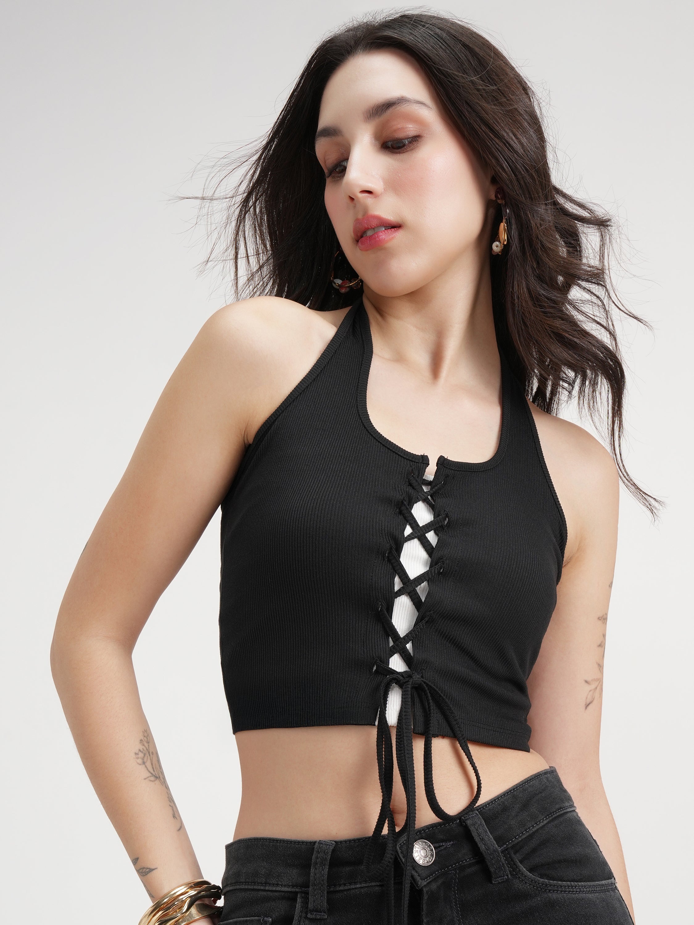 Tokyo Talkies Women Black Solid Regular Top - Black - Image 1
