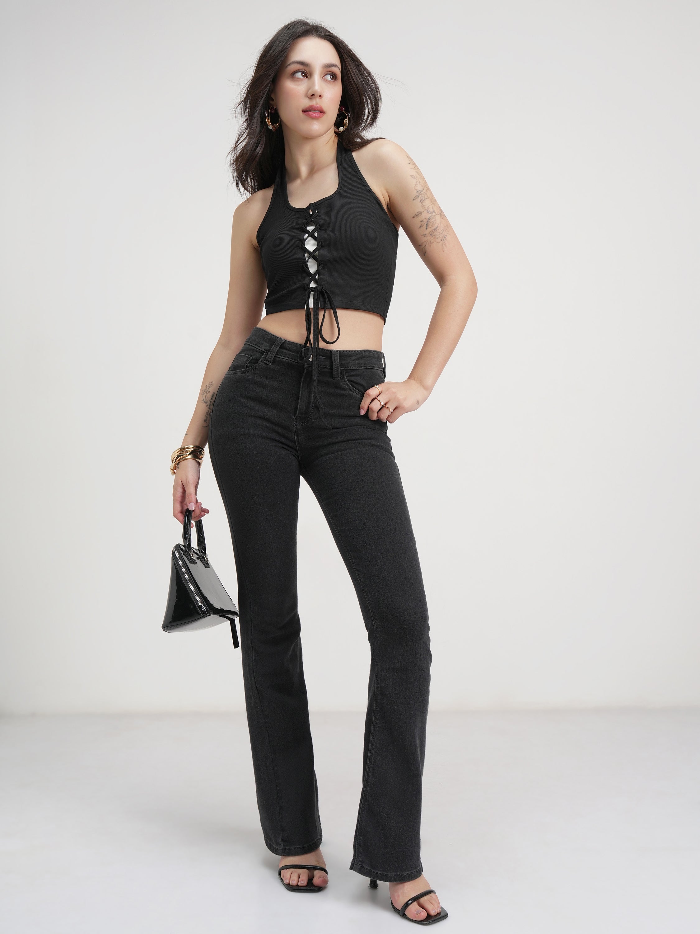 Tokyo Talkies Women Black Solid Regular Top - Black - Image 2