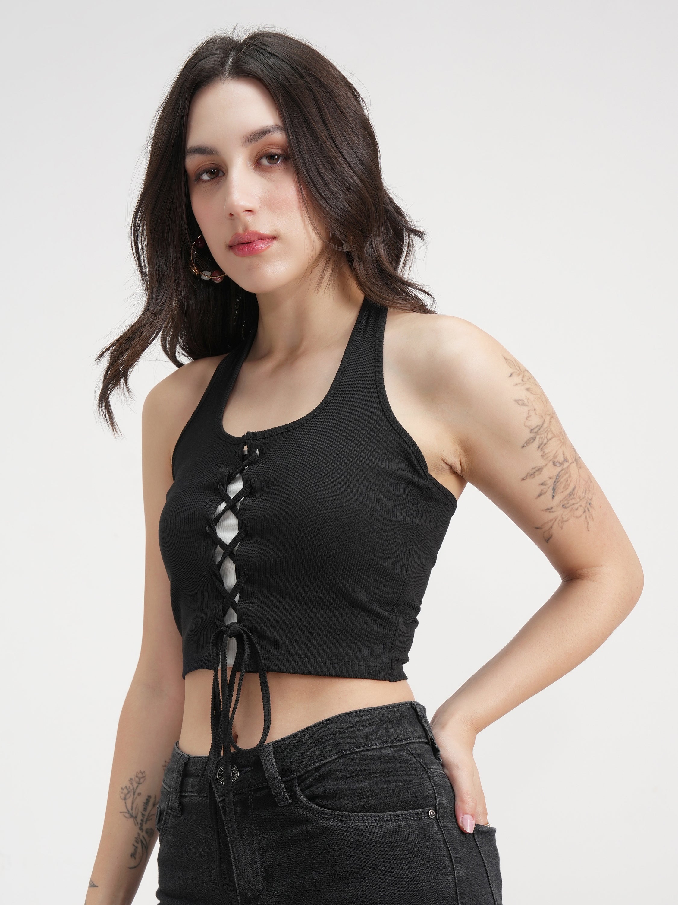 Tokyo Talkies Women Black Solid Regular Top - Black - Image 4