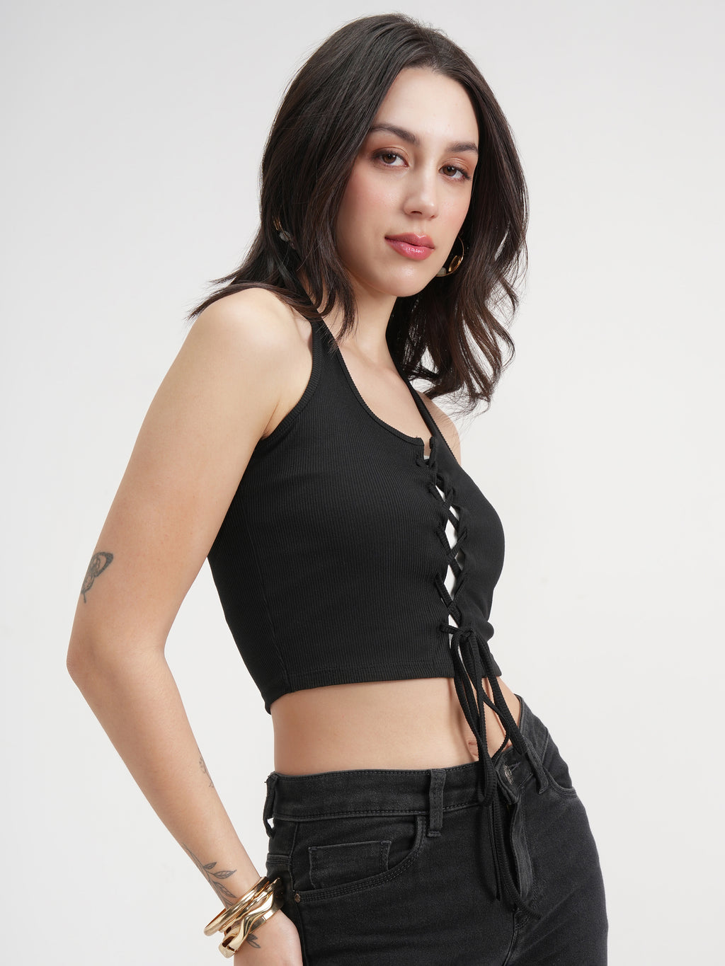 Tokyo Talkies Women Black Solid Regular Top - Black - Image 6