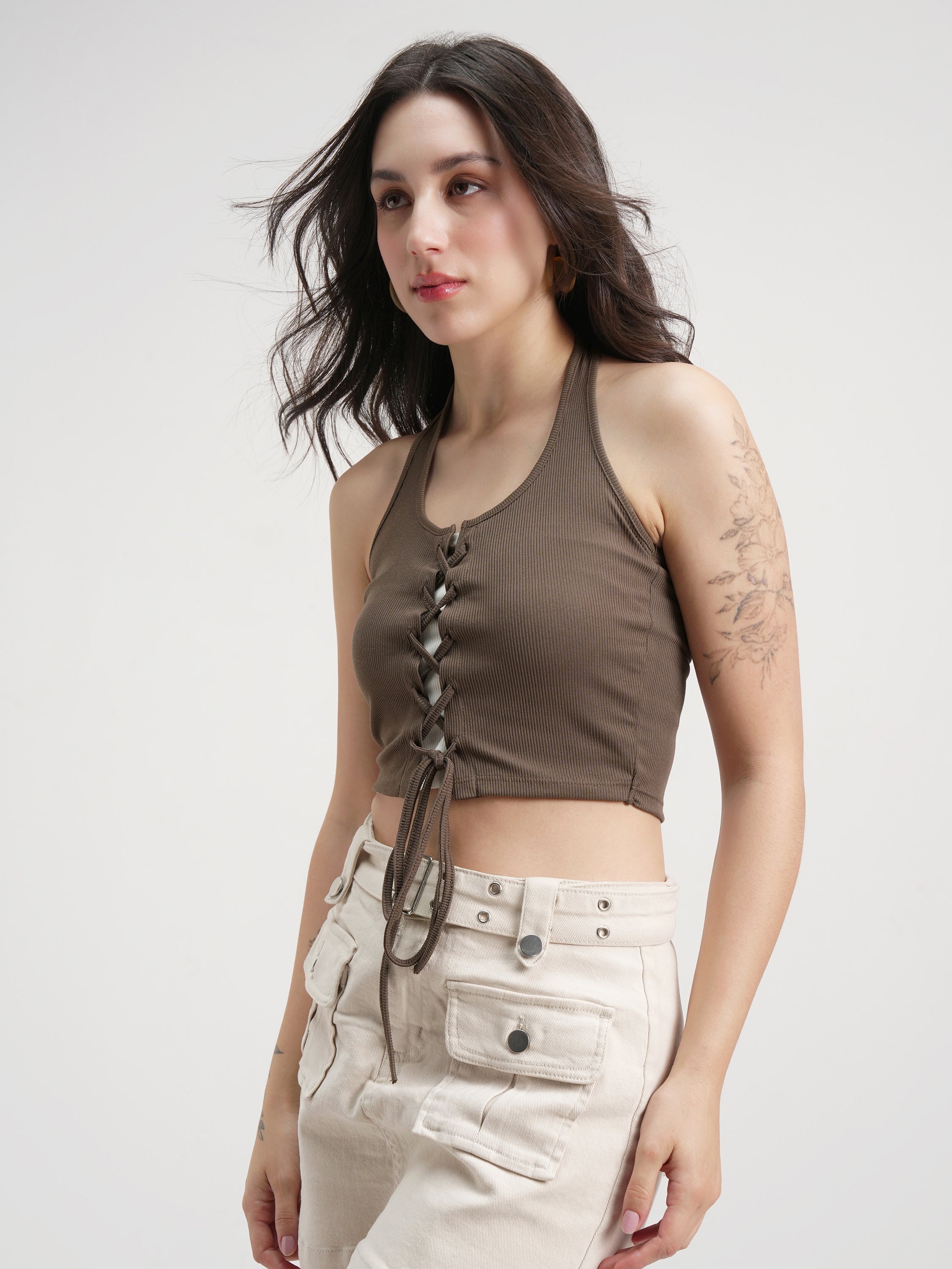 Tokyo Talkies Women Brown Solid Regular Top - Brown - Image 4