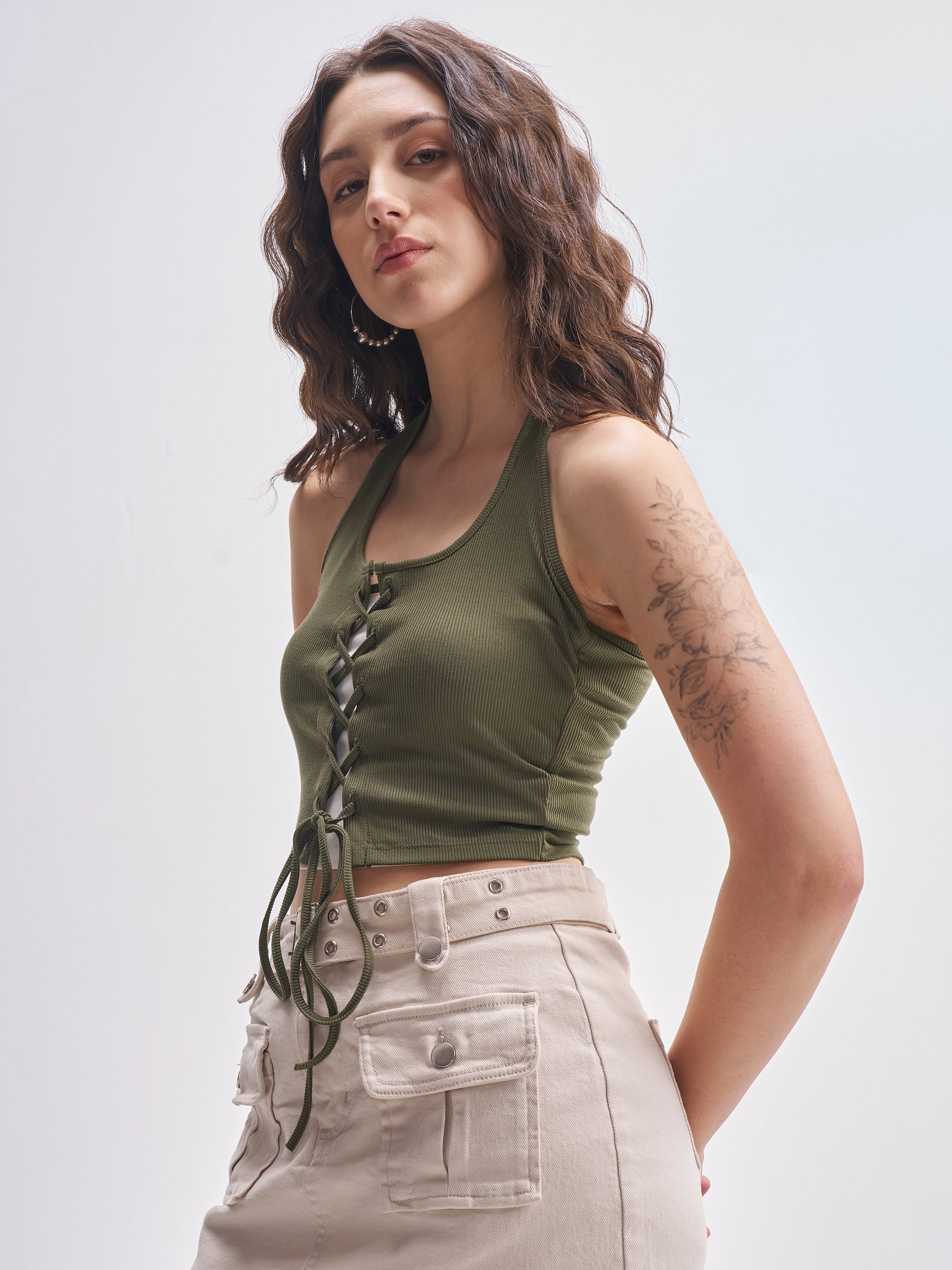 Tokyo Talkies Women Olive Solid Regular Top - Olive - Image 4