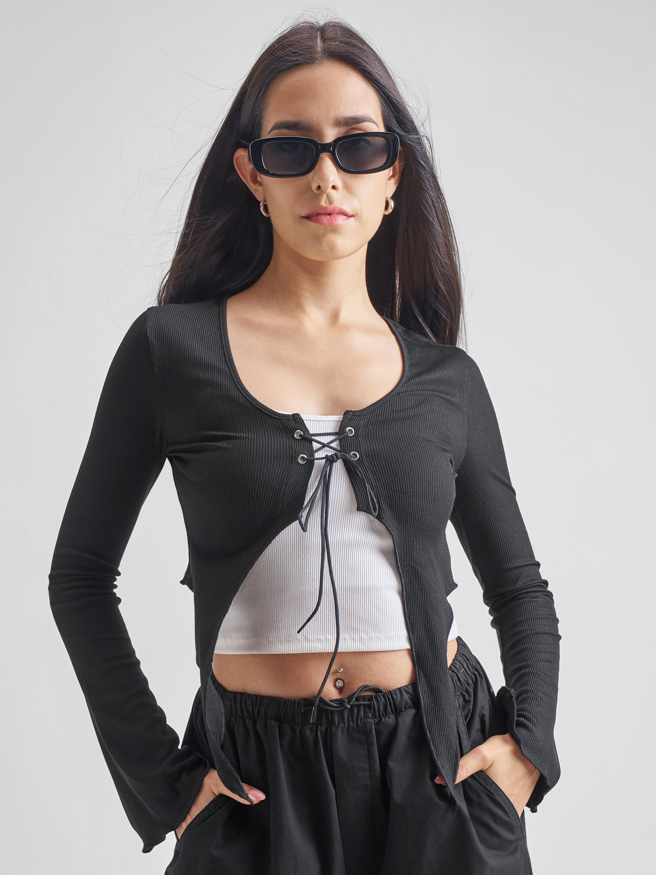 Tokyo Talkies Women Black Solid Fitted Top - Black - Image 1