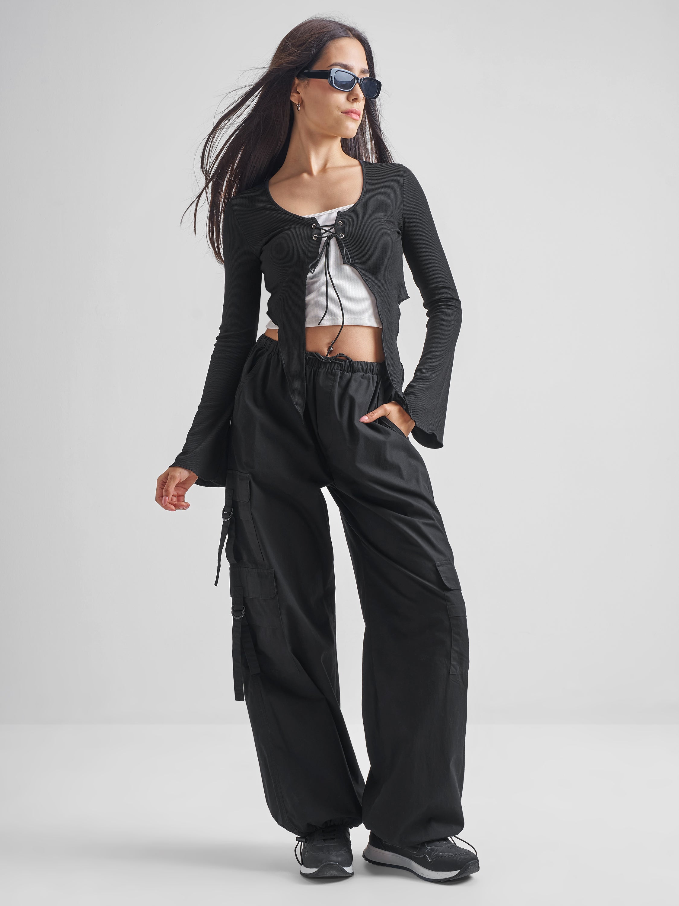 Tokyo Talkies Women Black Solid Fitted Top - Black - Image 2