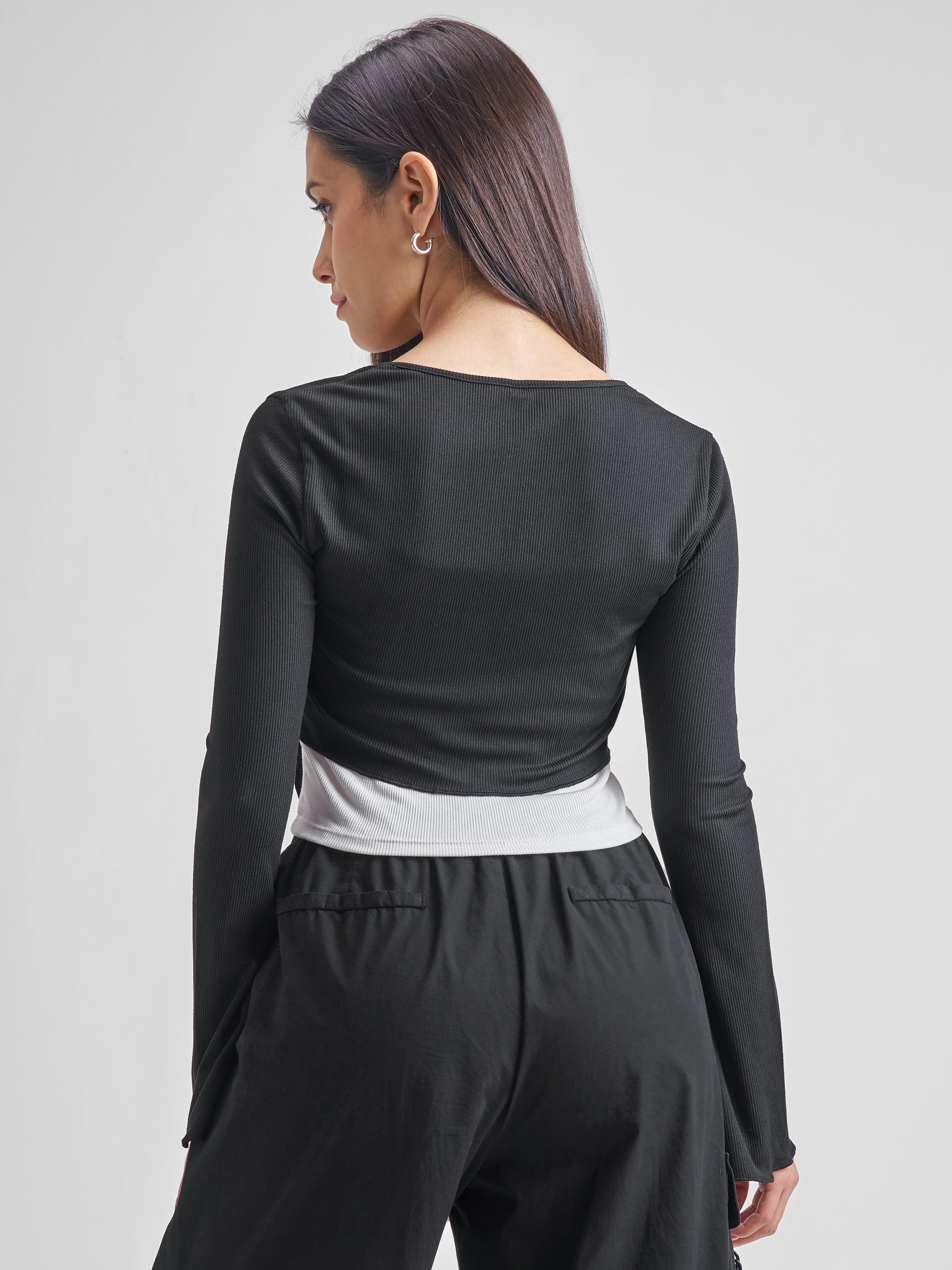 Tokyo Talkies Women Black Solid Fitted Top - Black - Image 3