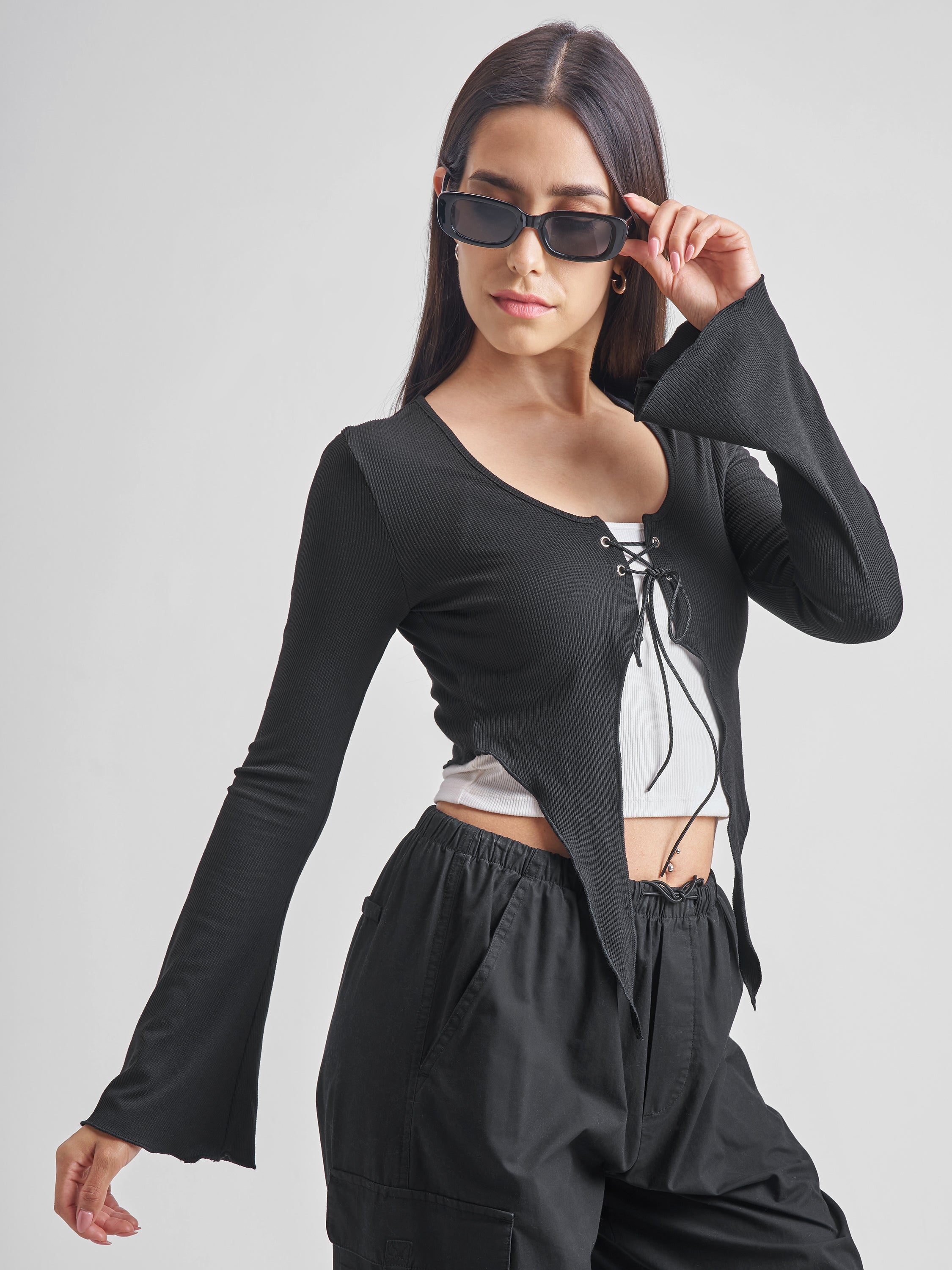 Tokyo Talkies Women Black Solid Fitted Top - Black - Image 6