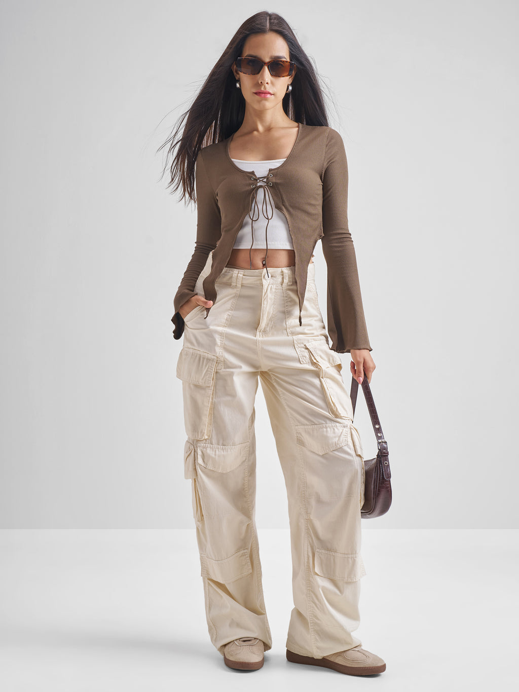 Tokyo Talkies Women Brown Solid Fitted Top - Brown - Image 2