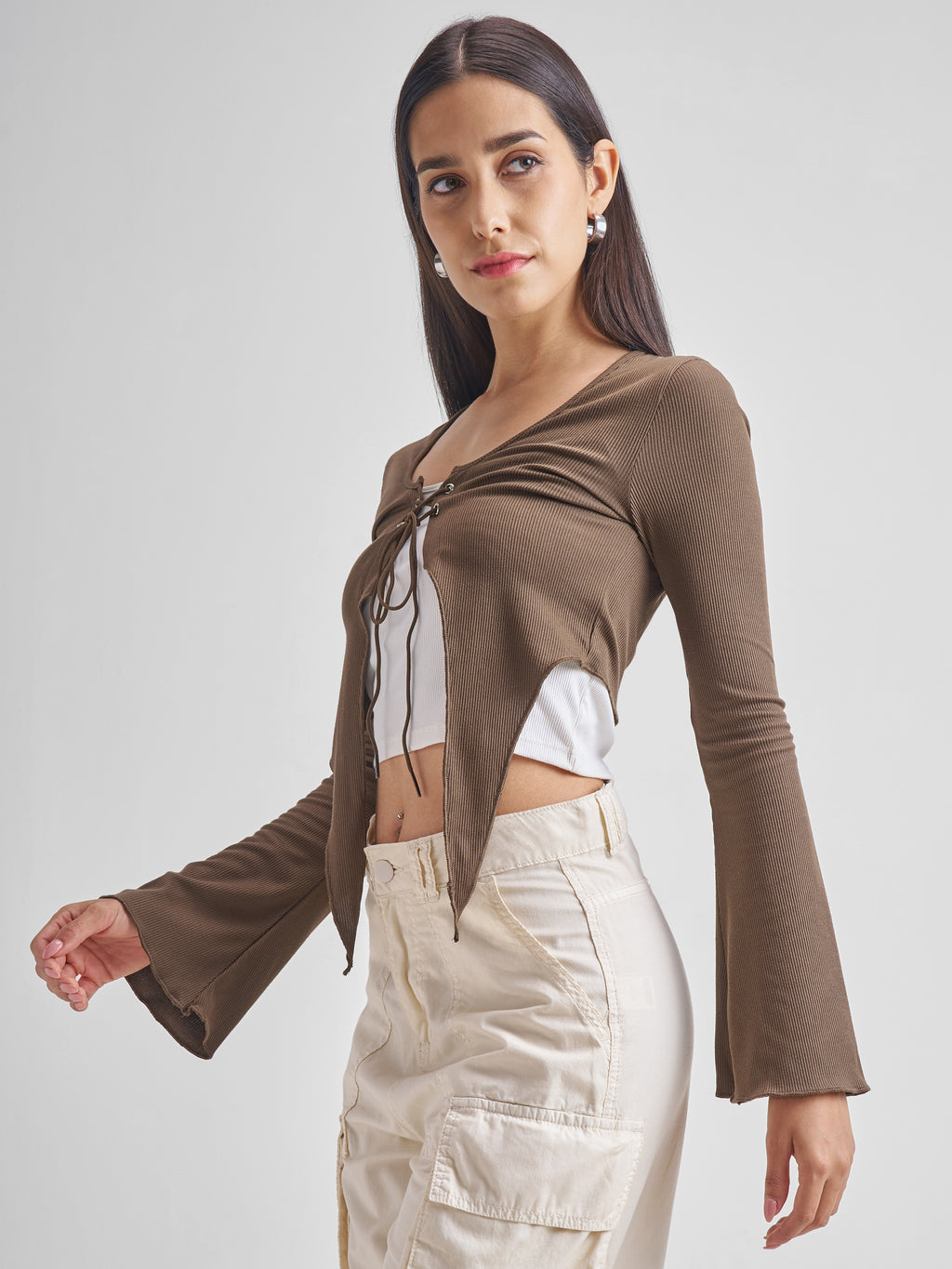 Tokyo Talkies Women Brown Solid Fitted Top - Brown - Image 4