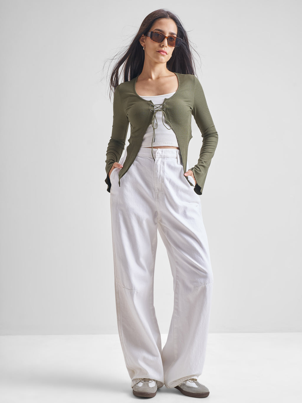 Tokyo Talkies Women Olive Solid Fitted Top - Olive - Image 2