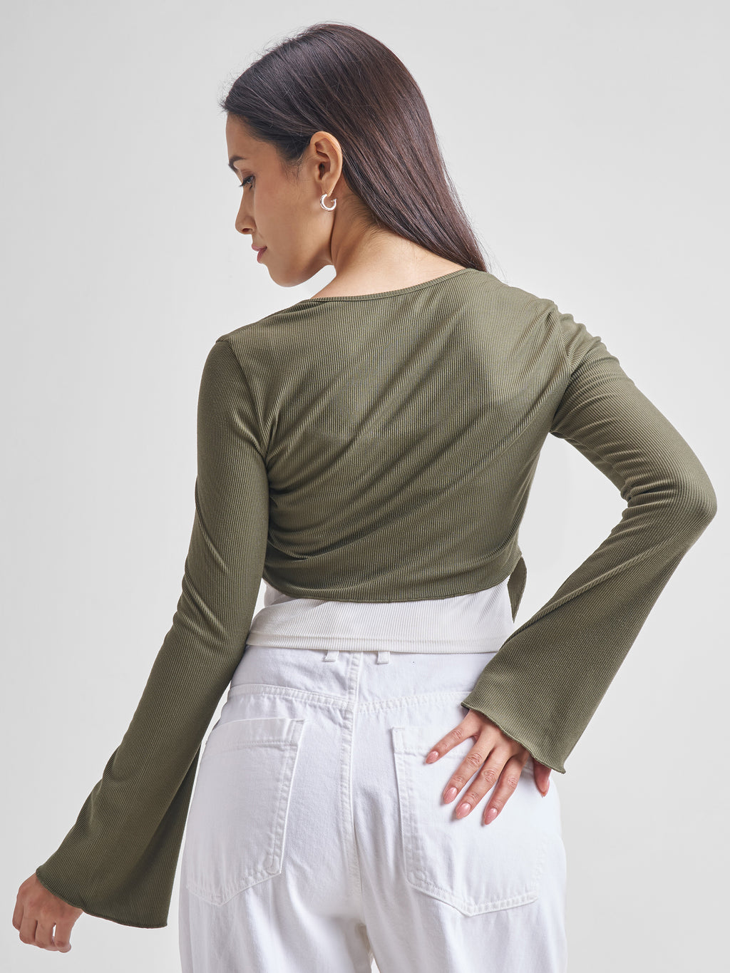 Tokyo Talkies Women Olive Solid Fitted Top - Olive - Image 3