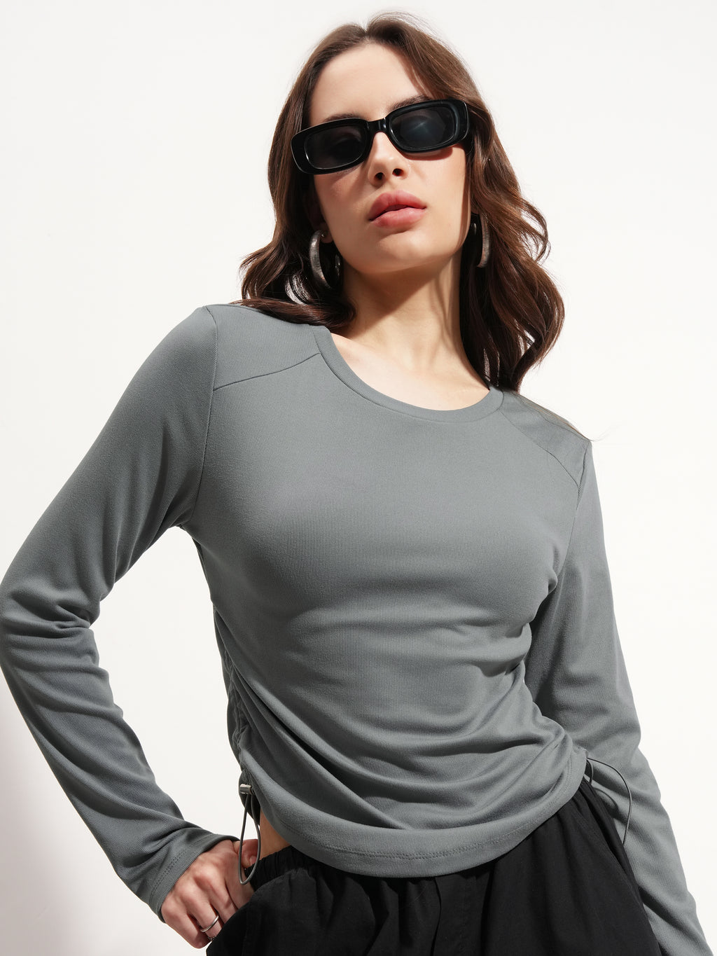 Tokyo Talkies Women Grey Solid Regular Top - Grey - Image 1