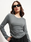 Tokyo Talkies Women Grey Solid Regular Top - Grey - Image 1