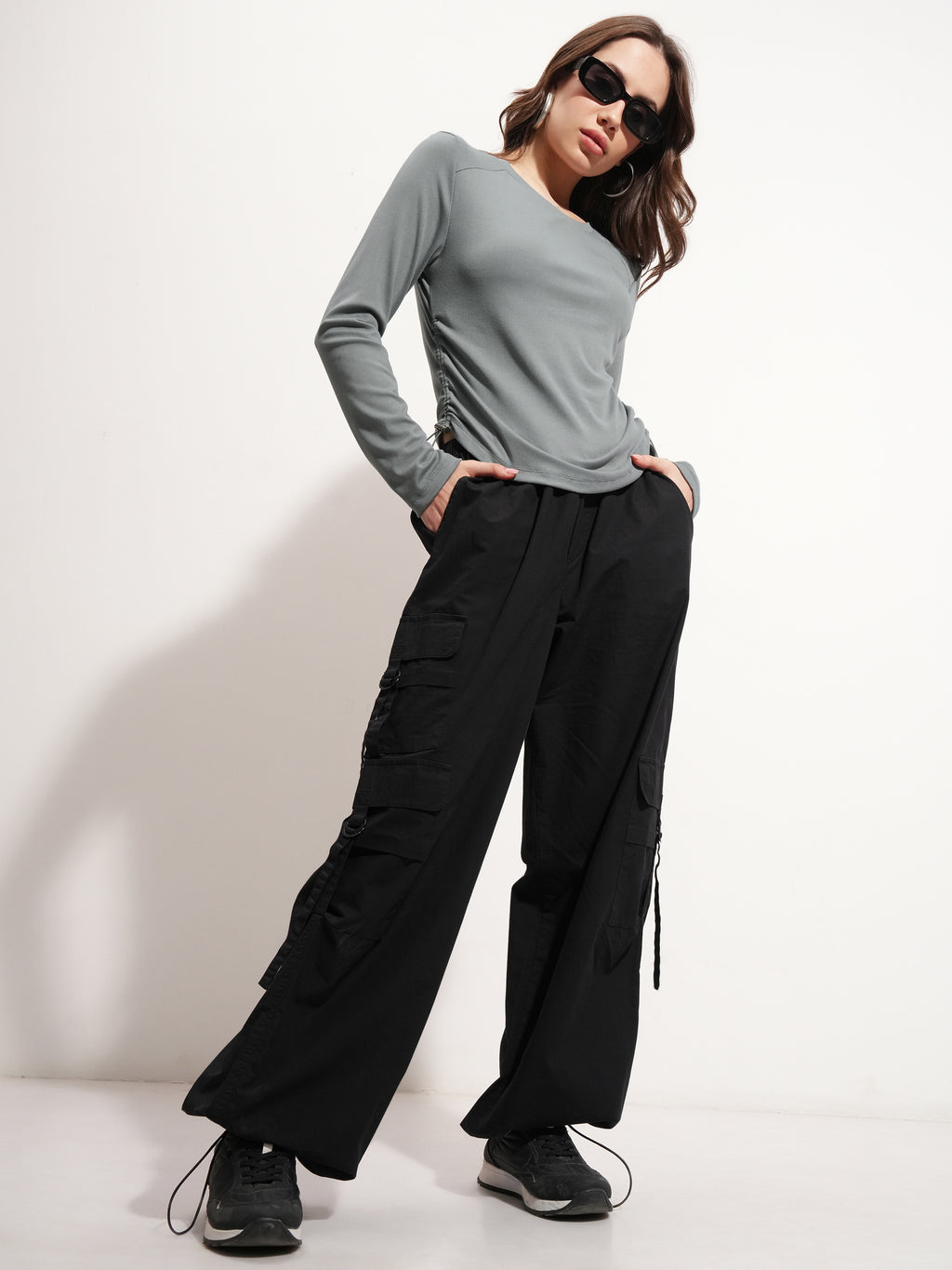 Tokyo Talkies Women Grey Solid Regular Top - Grey - Image 2