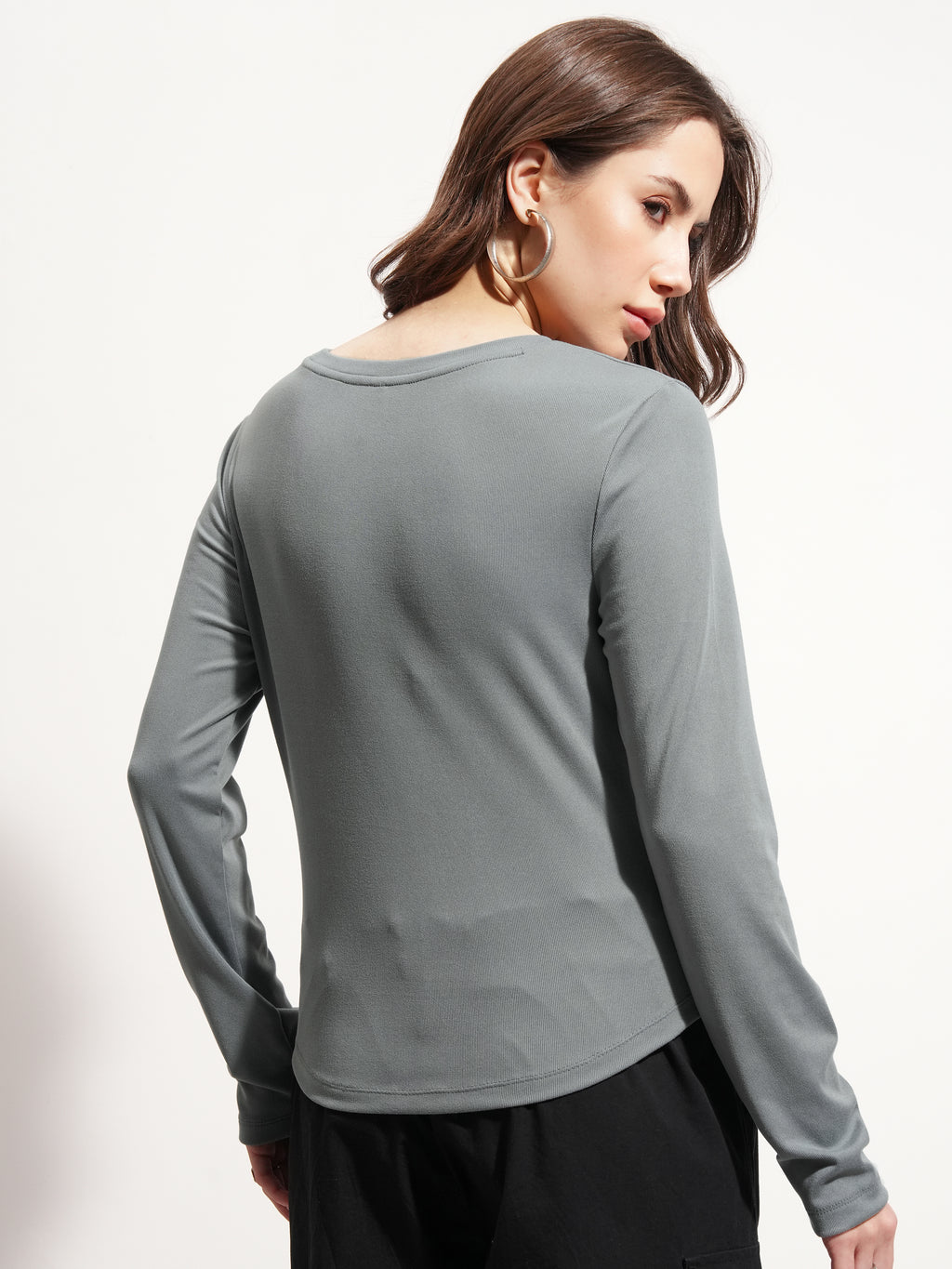 Tokyo Talkies Women Grey Solid Regular Top - Grey - Image 3
