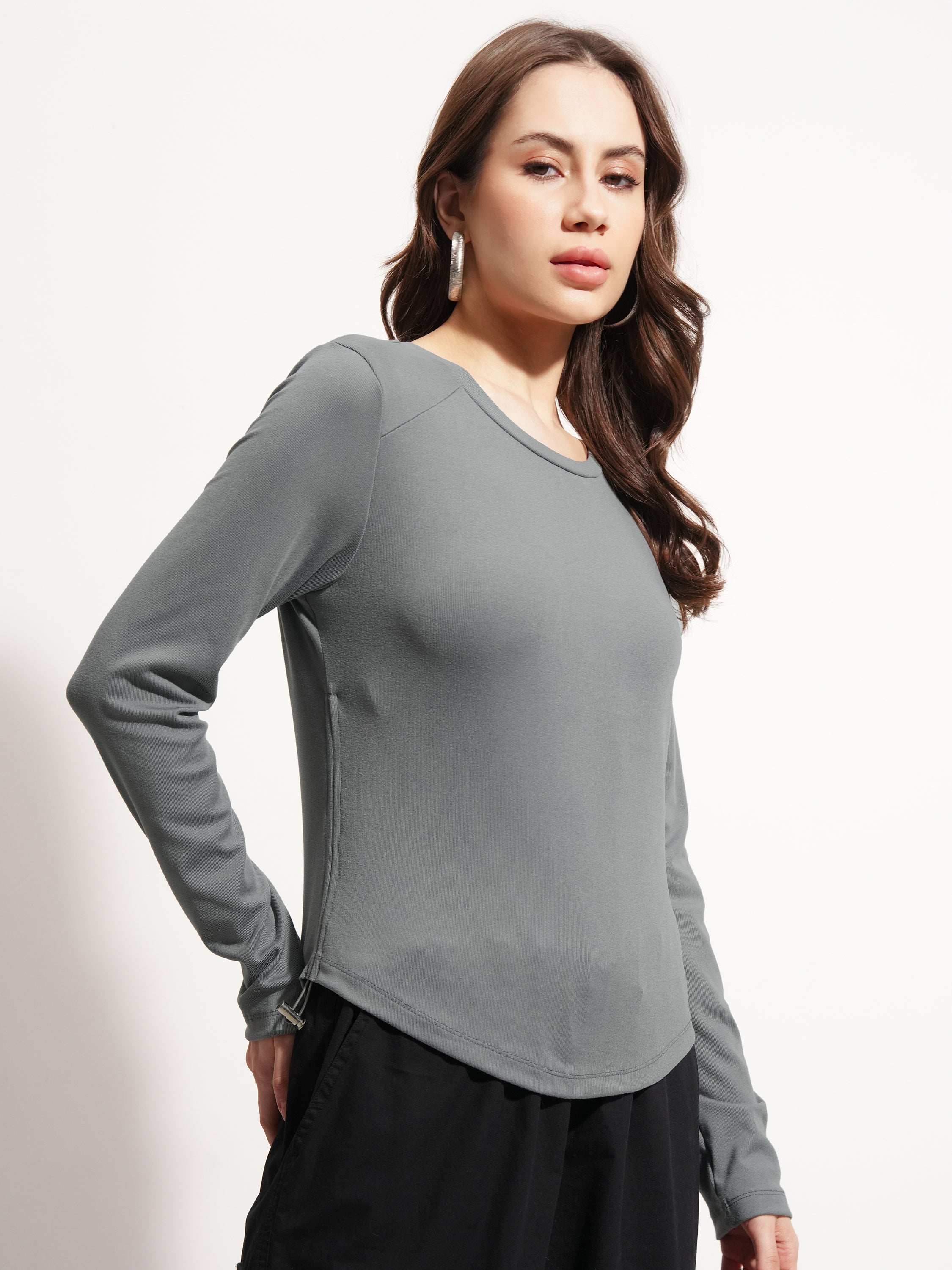 Tokyo Talkies Women Grey Solid Regular Top - Grey - Image 6