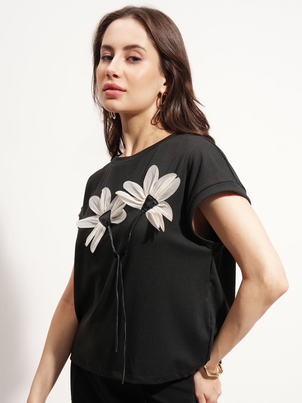 Tokyo Talkies Women Black Applique Regular Top - Black - Image 4