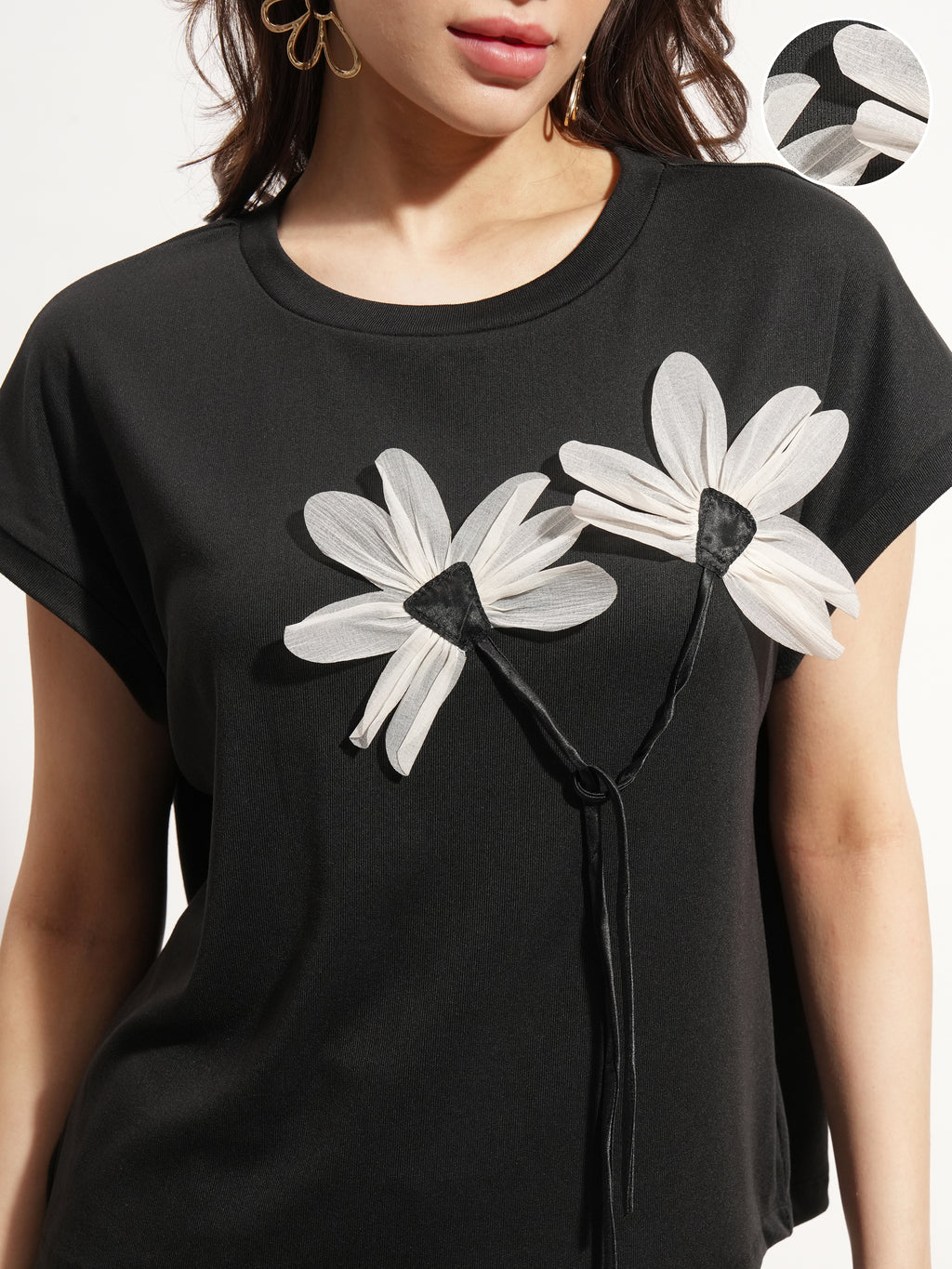 Tokyo Talkies Women Black Applique Regular Top - Black - Image 5