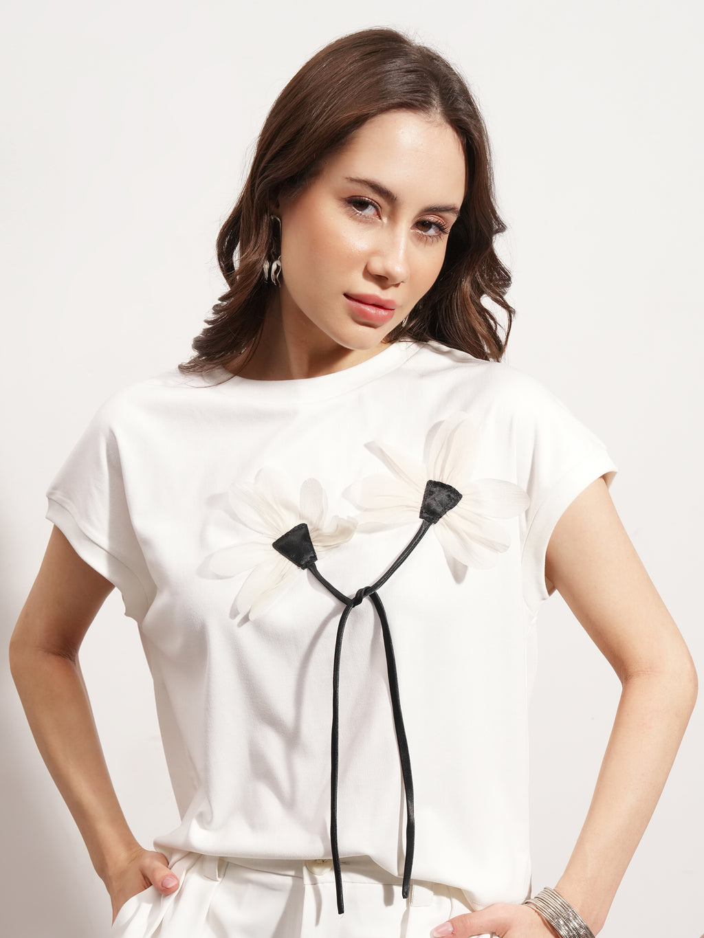 Tokyo Talkies Women White Applique Regular Top - White - Image 1