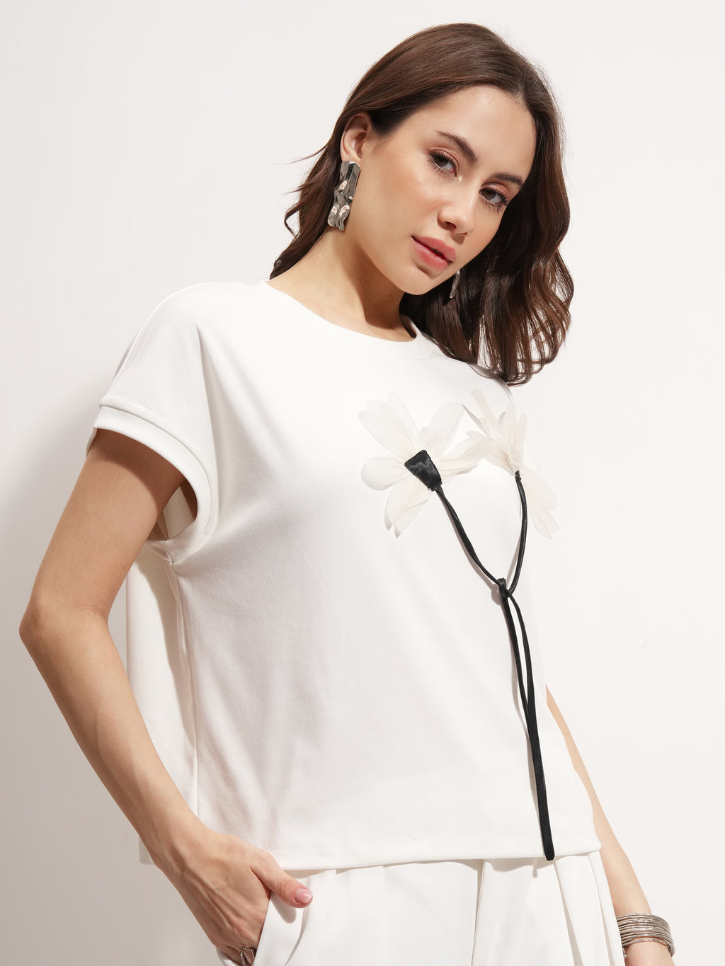 Tokyo Talkies Women White Applique Regular Top - White - Image 6
