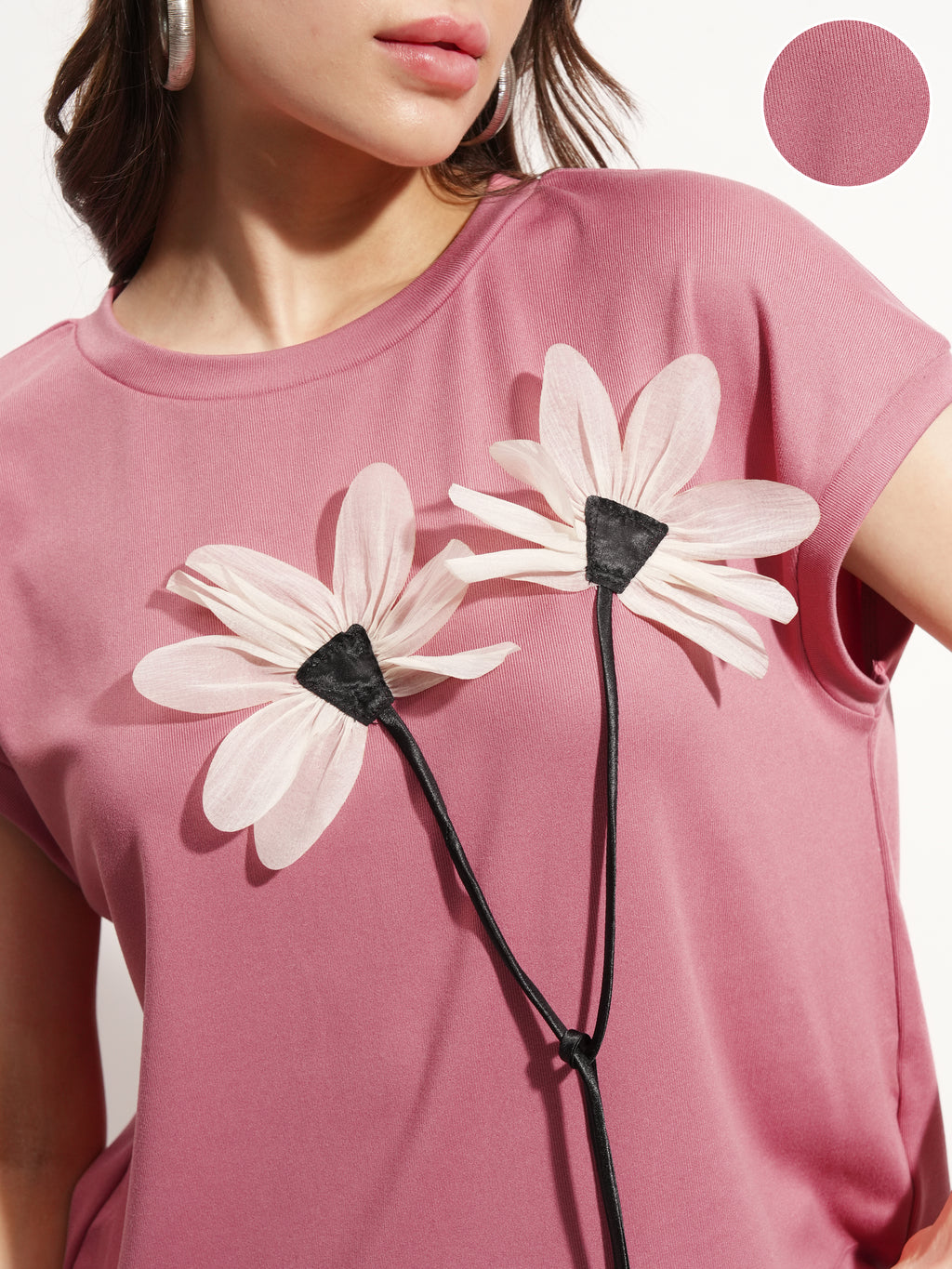 Tokyo Talkies Women Pink Applique Regular Top - Pink - Image 5