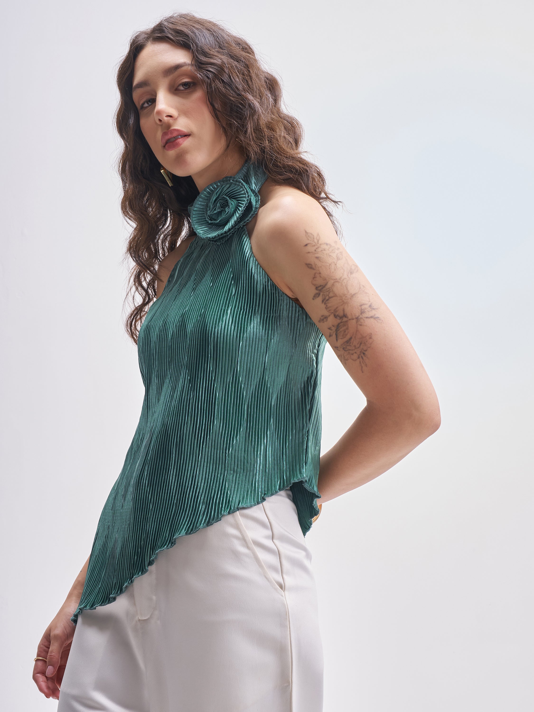 Tokyo Talkies Women Teal Self Design Regular Top - Teal - Image 4