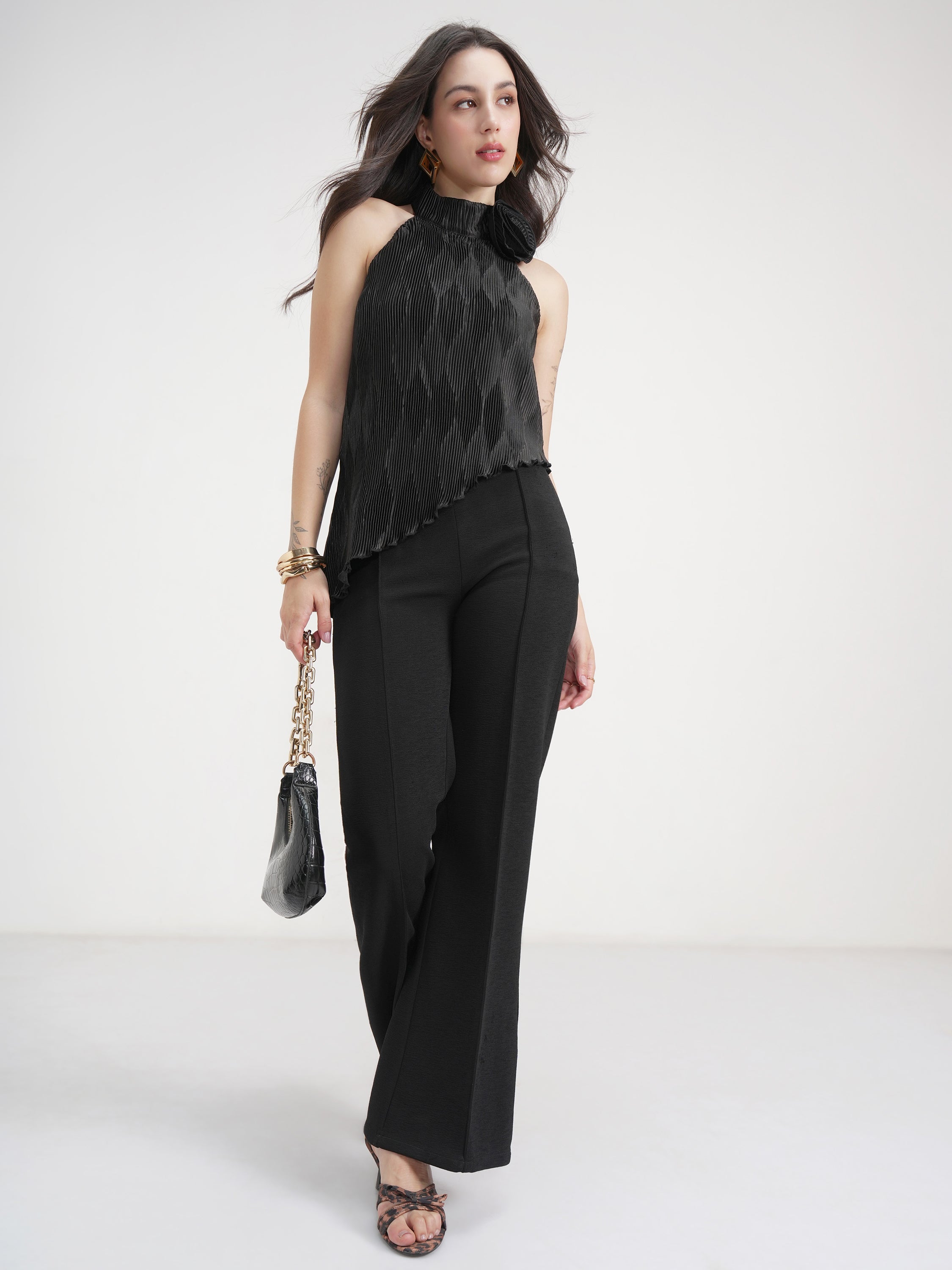 Tokyo Talkies Women Black Solid Regular Top - Black - Image 2