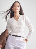 Tokyo Talkies Women Off White Self Design Regular Top - Off White - Image 1