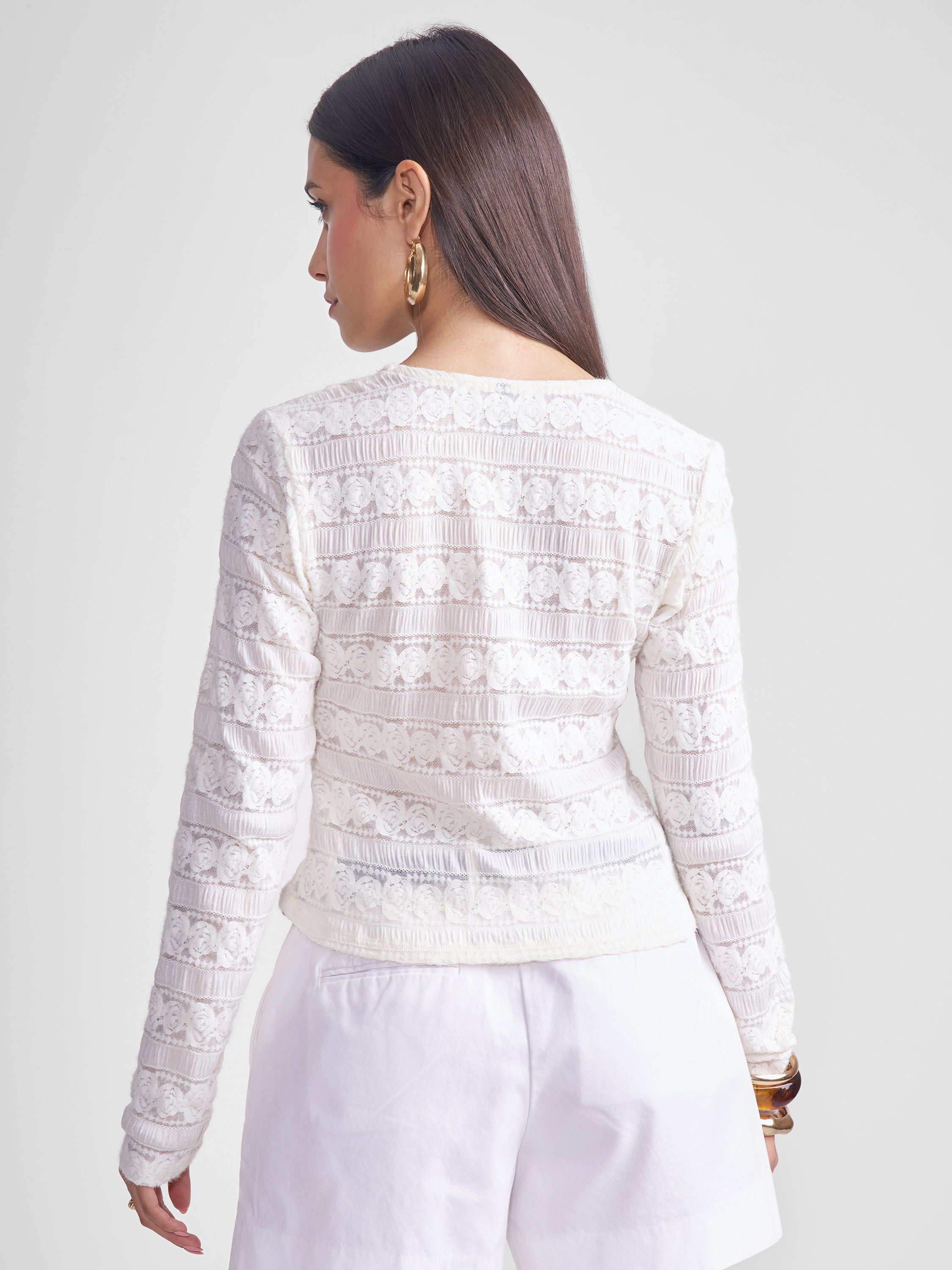 Tokyo Talkies Women Off White Self Design Regular Top - Off White - Image 3