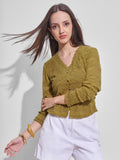 Tokyo Talkies Women Mustard Self Design Regular Top - Mustard - Image 1