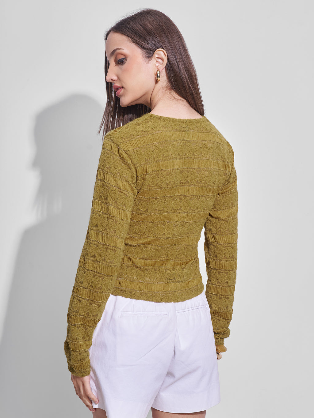 Tokyo Talkies Women Mustard Self Design Regular Top - Mustard - Image 3
