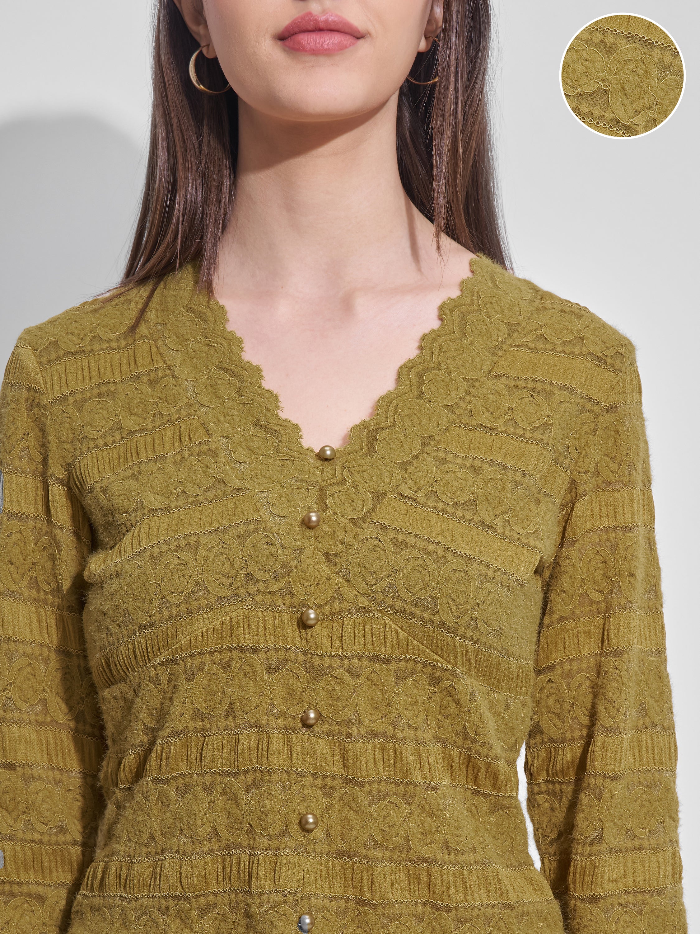 Tokyo Talkies Women Mustard Self Design Regular Top - Mustard - Image 5