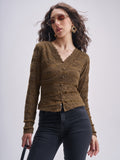 Tokyo Talkies Women Brown Self Design Regular Top - Brown - Image 1