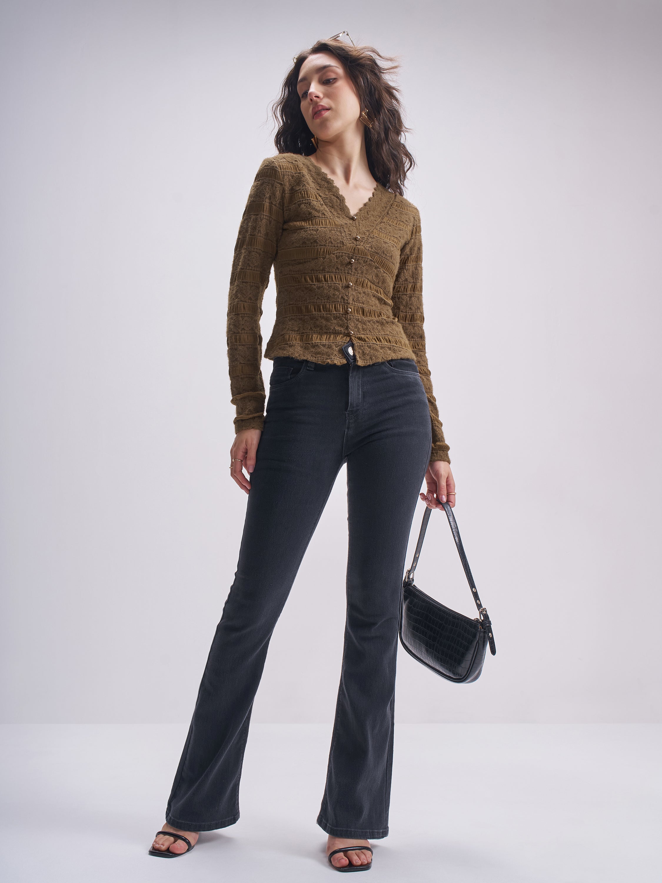 Tokyo Talkies Women Brown Self Design Regular Top - Brown - Image 2