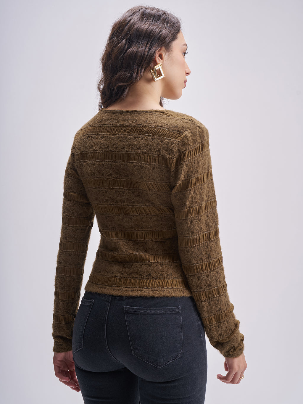 Tokyo Talkies Women Brown Self Design Regular Top - Brown - Image 3