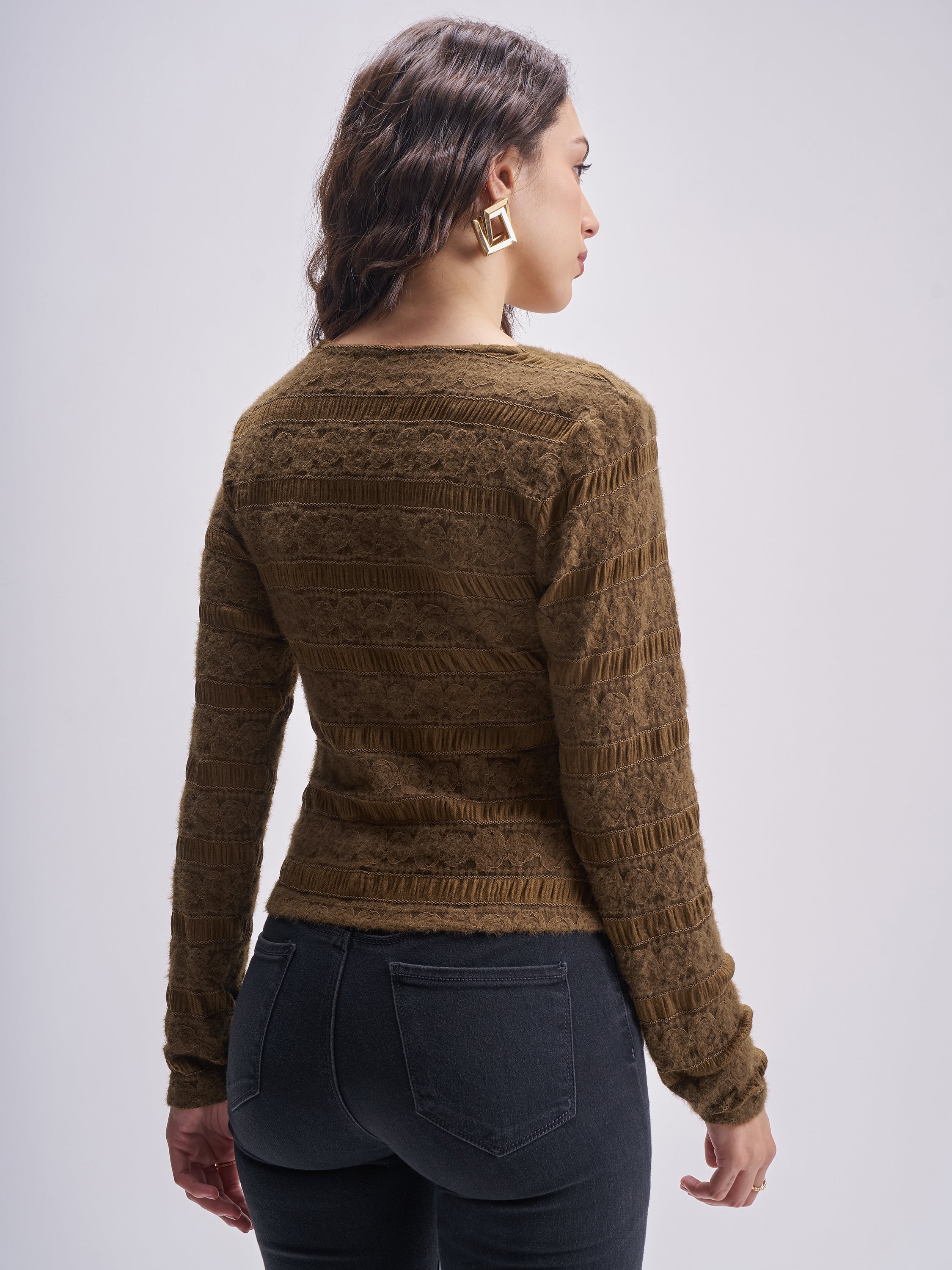 Tokyo Talkies Women Brown Self Design Regular Top - Brown - Image 3