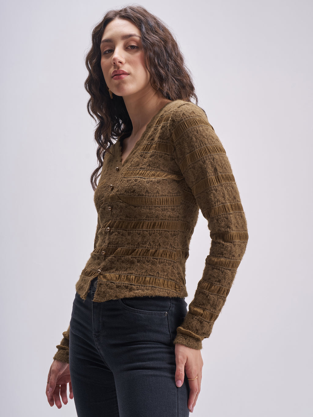 Tokyo Talkies Women Brown Self Design Regular Top - Brown - Image 4