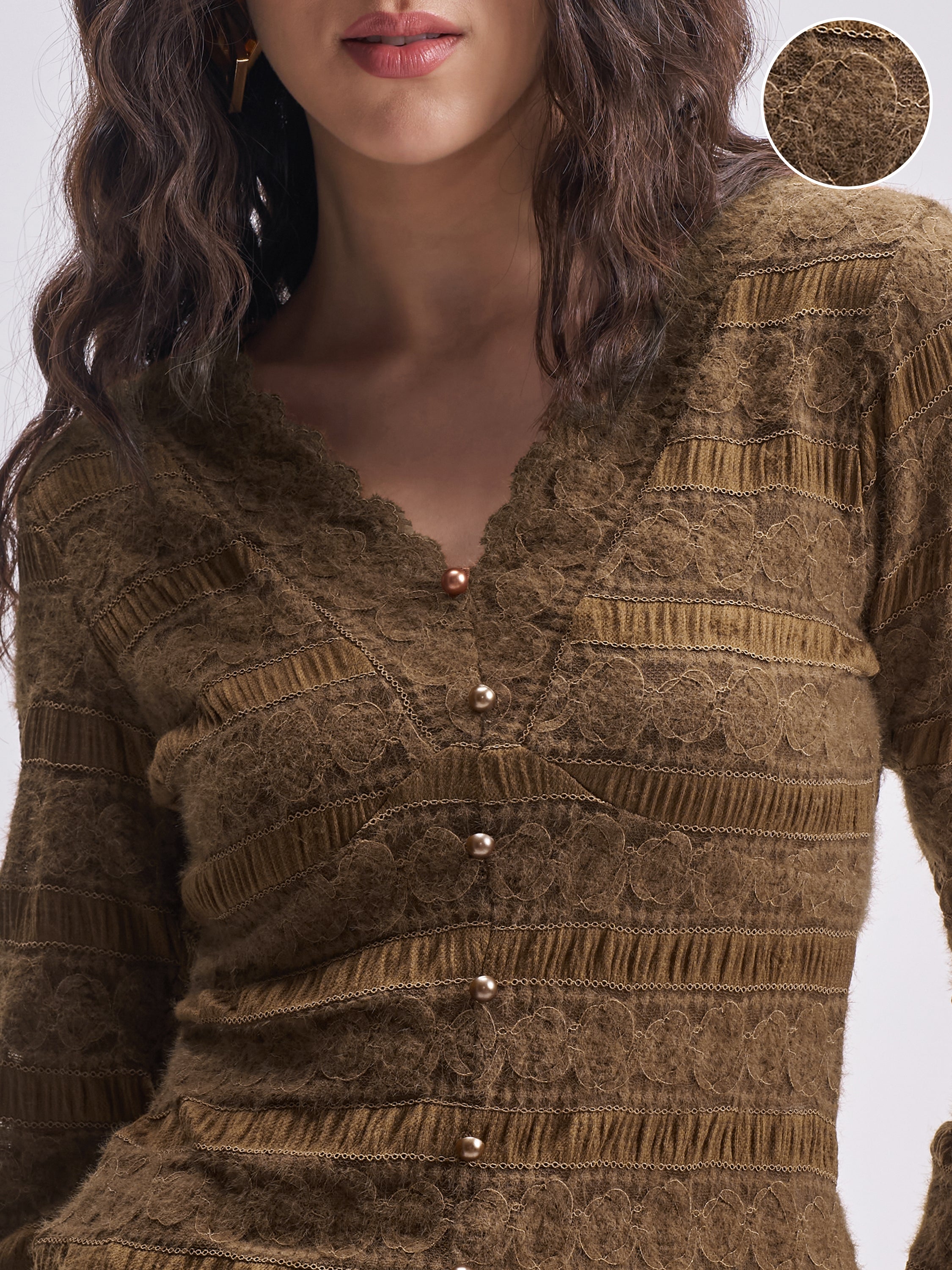 Tokyo Talkies Women Brown Self Design Regular Top - Brown - Image 5