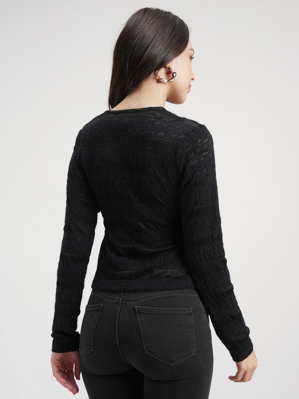 Tokyo Talkies Women Black Self Design Regular Top - Black - Image 3