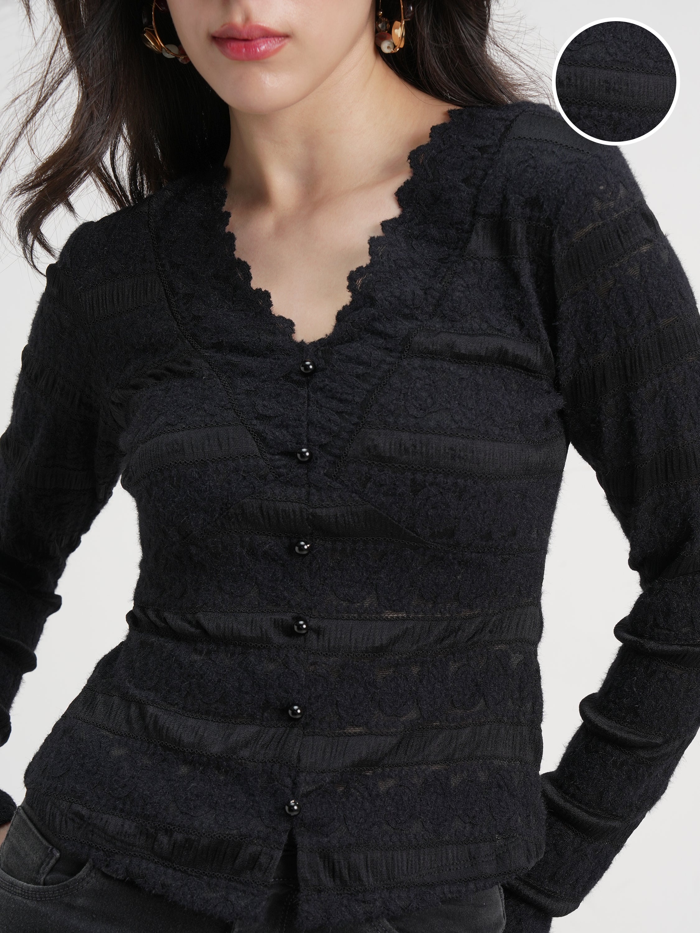 Tokyo Talkies Women Black Self Design Regular Top - Black - Image 5