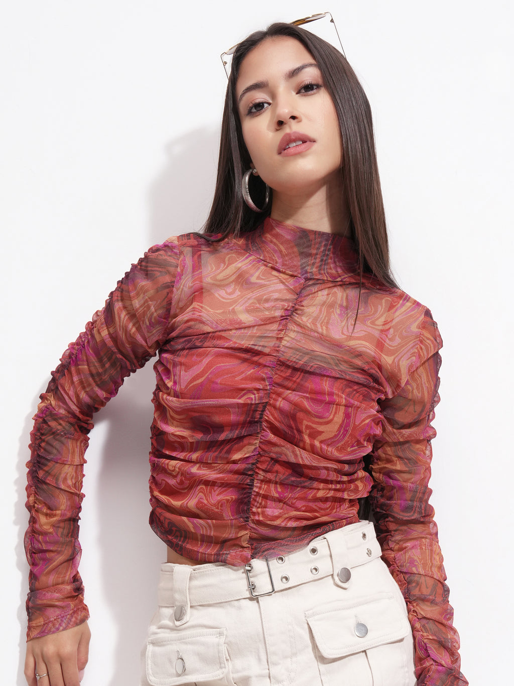 Tokyo Talkies Women Red Printed Regular Top - Red - Image 1