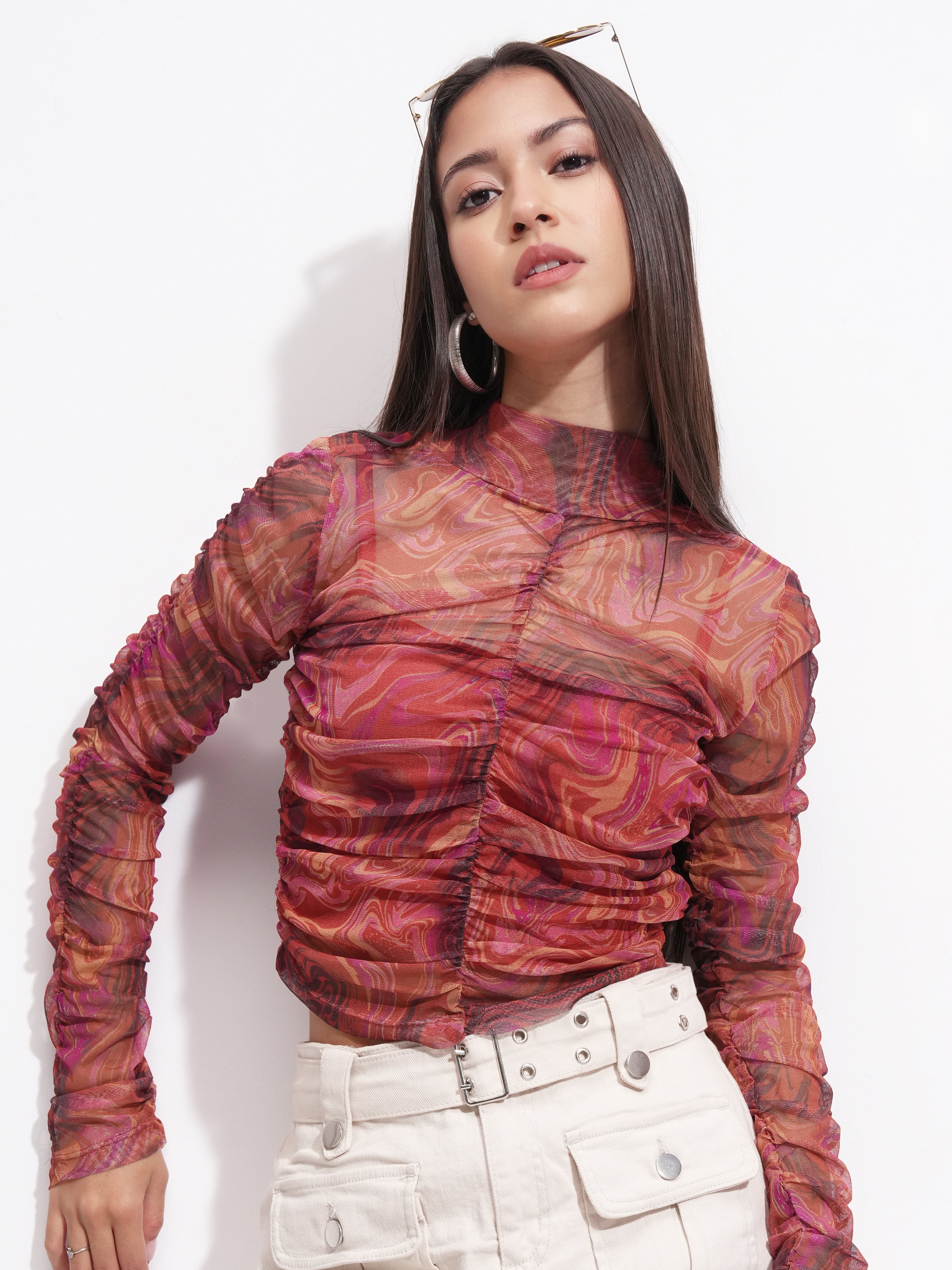 Tokyo Talkies Women Red Printed Regular Top - Red - Image 1