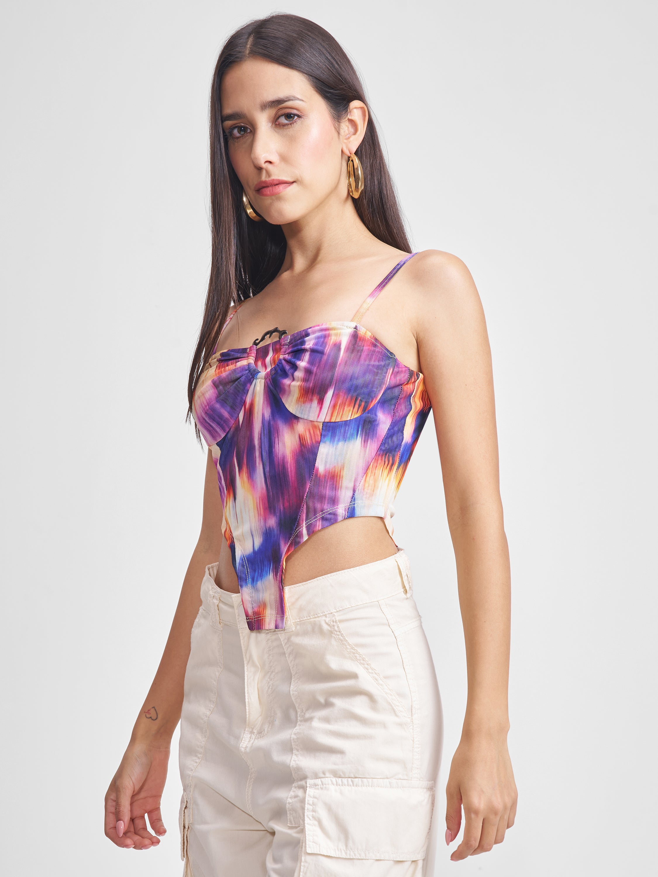 Tokyo Talkies Women Black Printed Fitted Top - Black - Image 4
