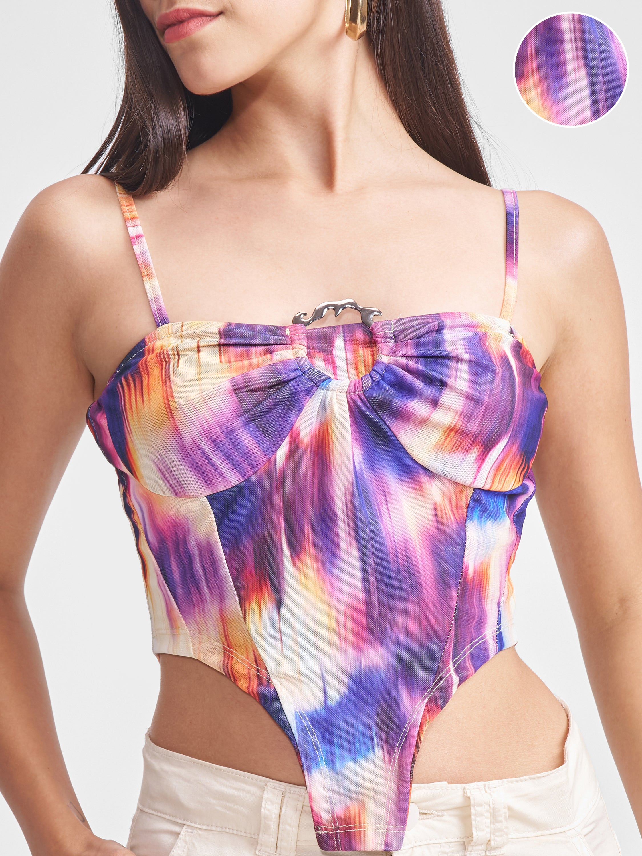 Tokyo Talkies Women Black Printed Fitted Top - Black - Image 5