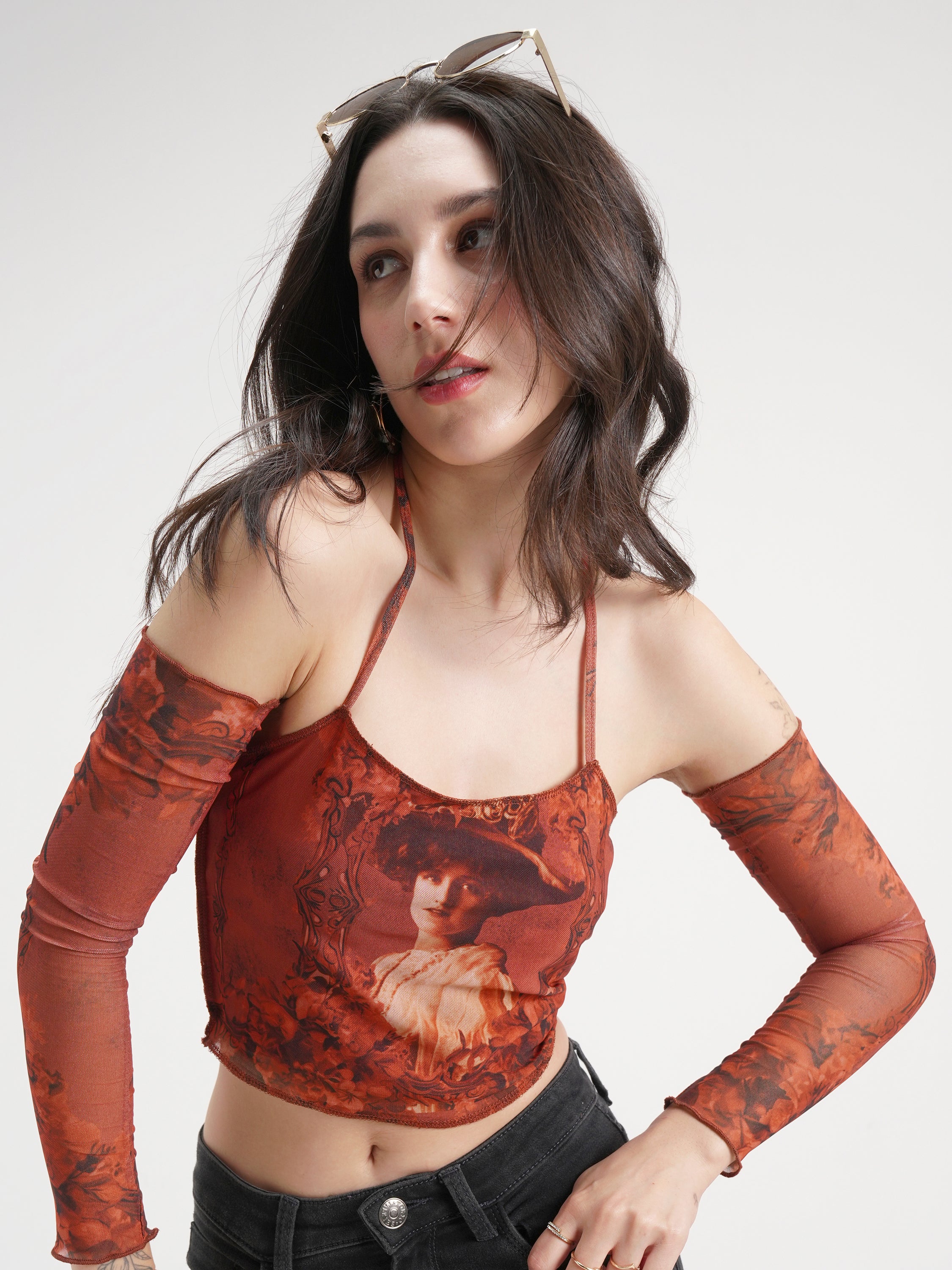 Tokyo Talkies Women Brown Printed Regular Top - Brown - Image 1
