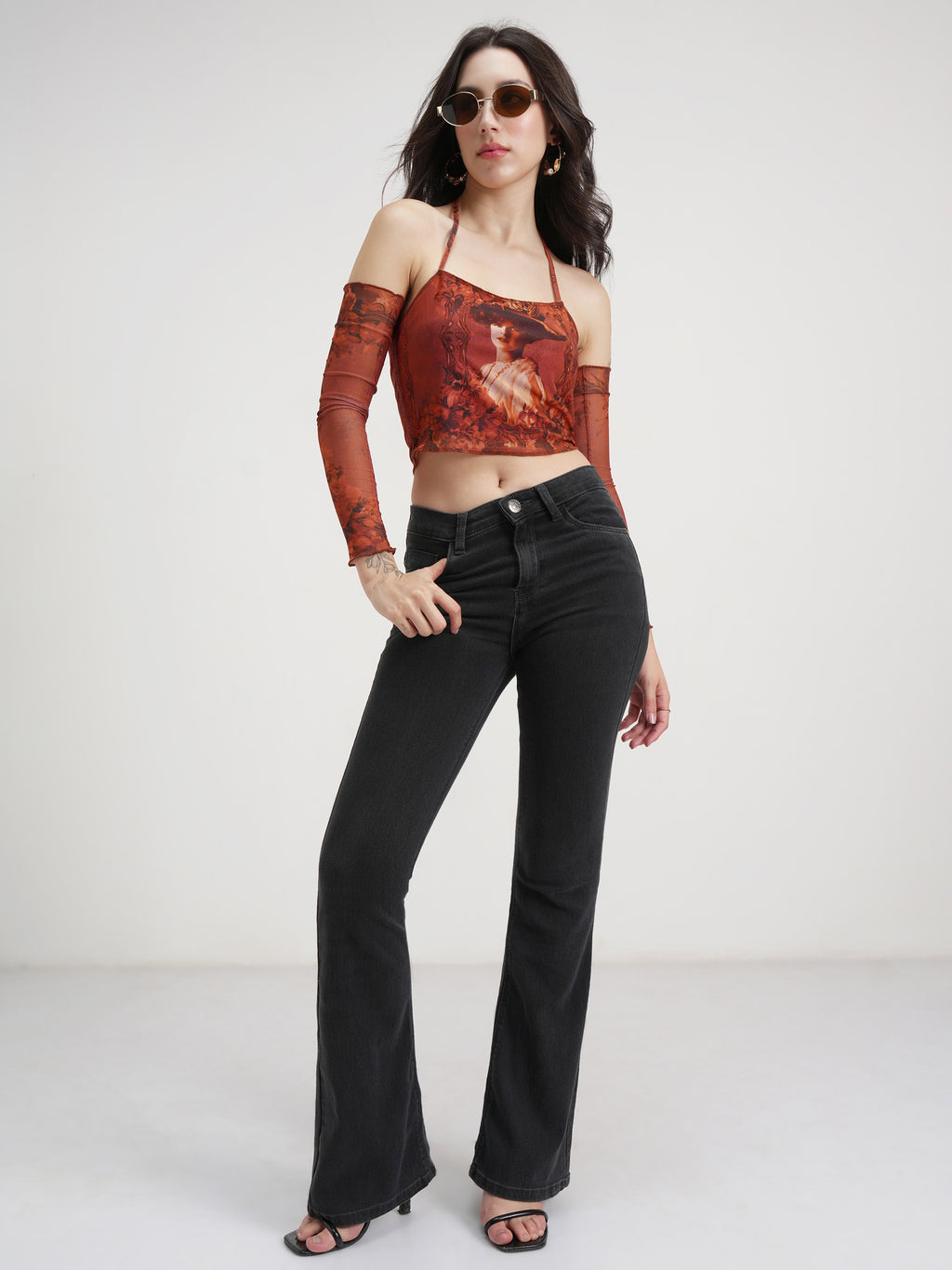 Tokyo Talkies Women Brown Printed Regular Top - Brown - Image 2