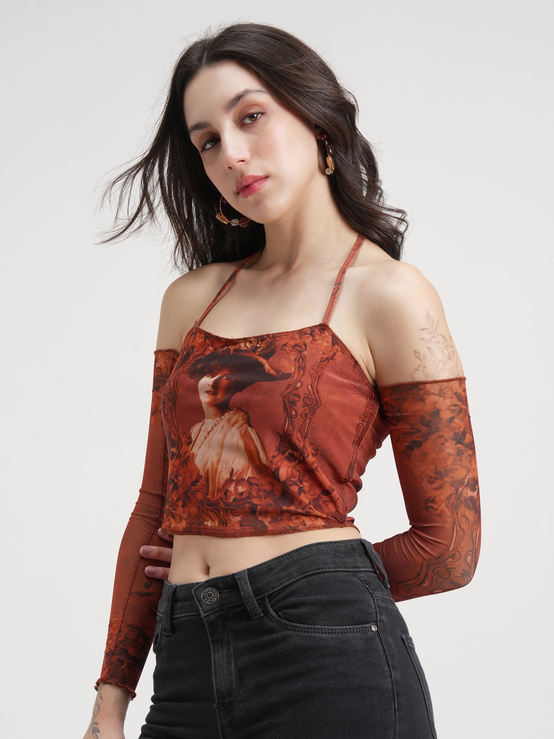Tokyo Talkies Women Brown Printed Regular Top - Brown - Image 4