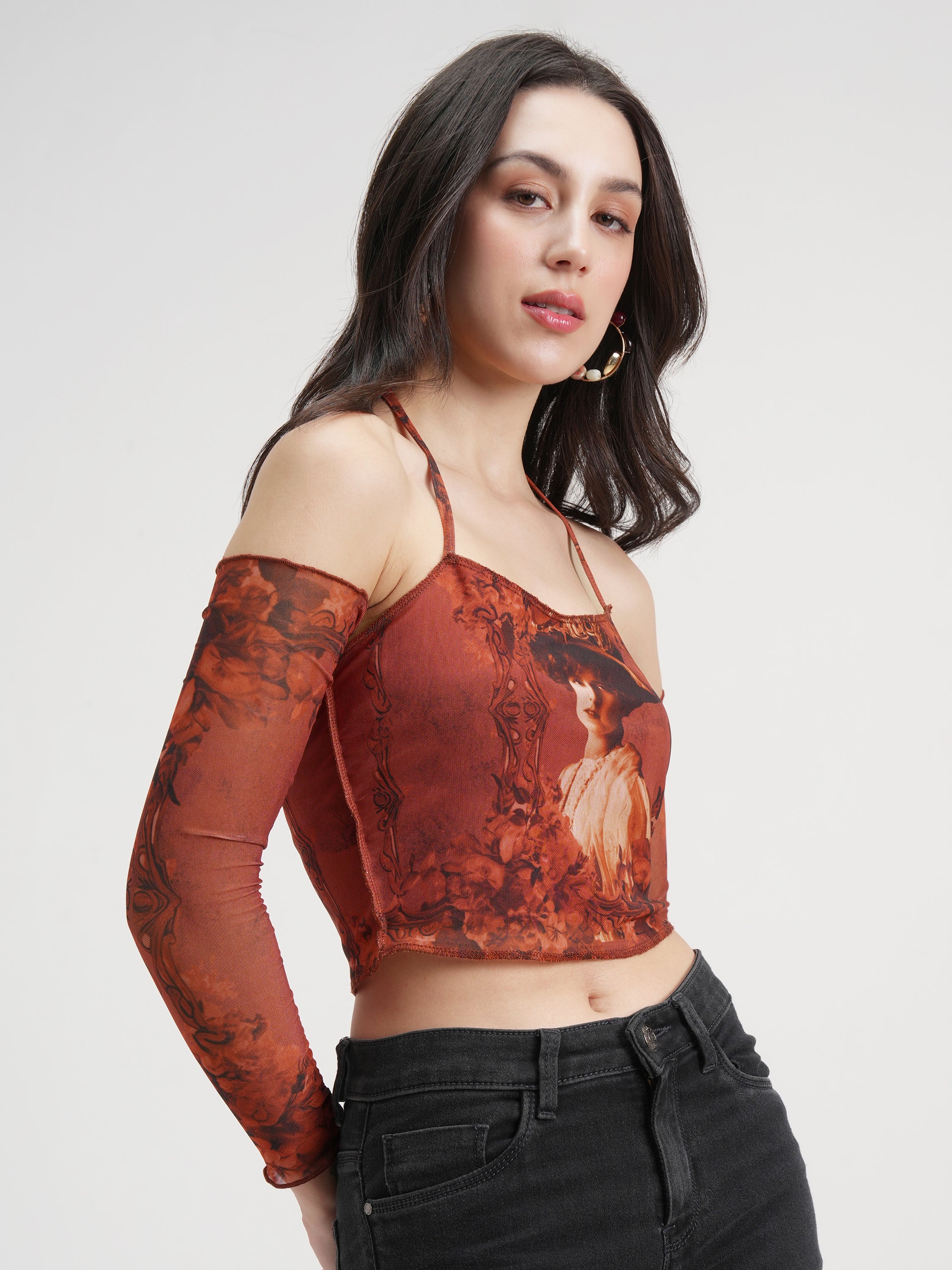 Tokyo Talkies Women Brown Printed Regular Top - Brown - Image 6