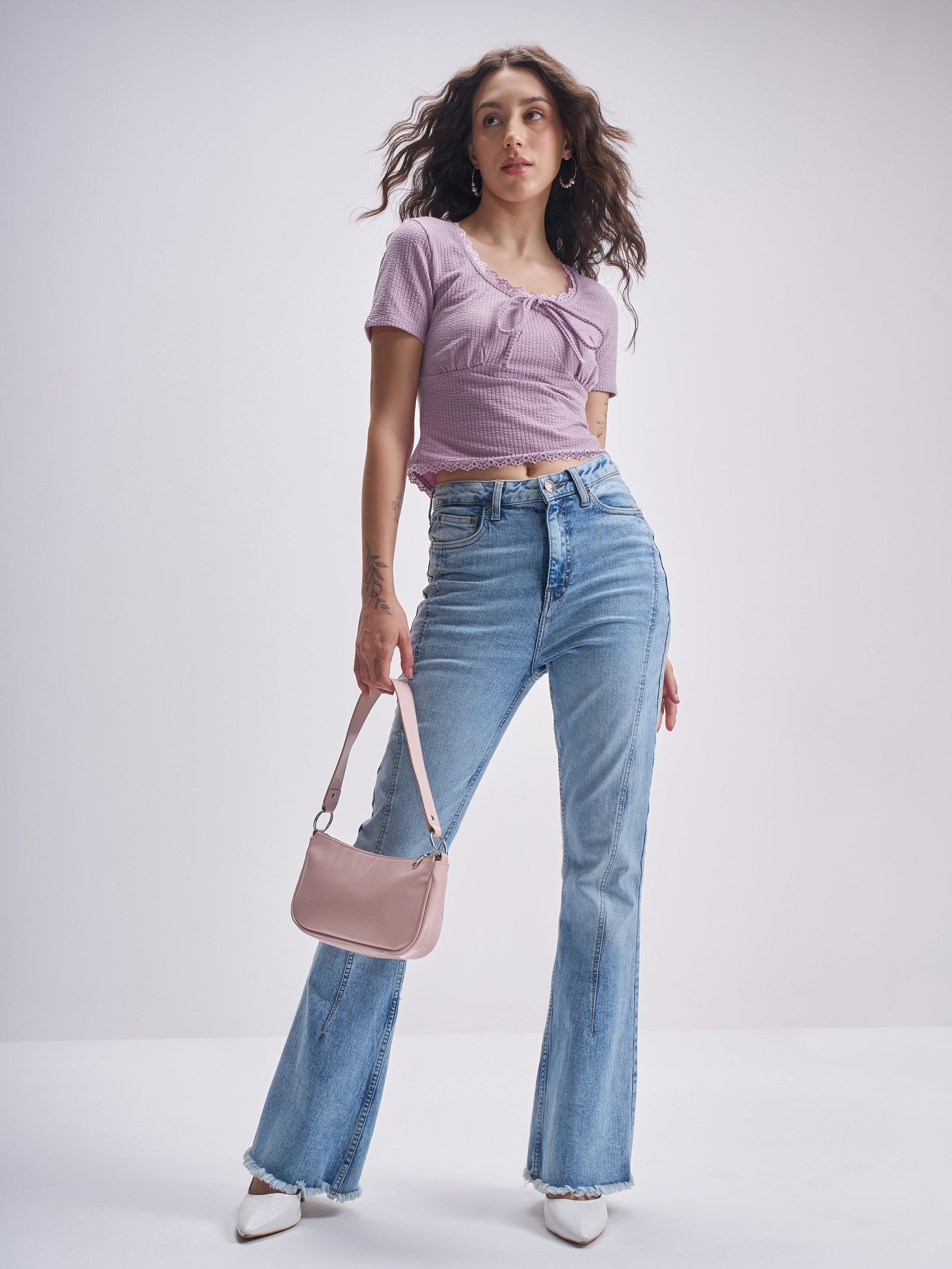 Tokyo Talkies Women Purple Self Design Regular Top - Purple - Image 2