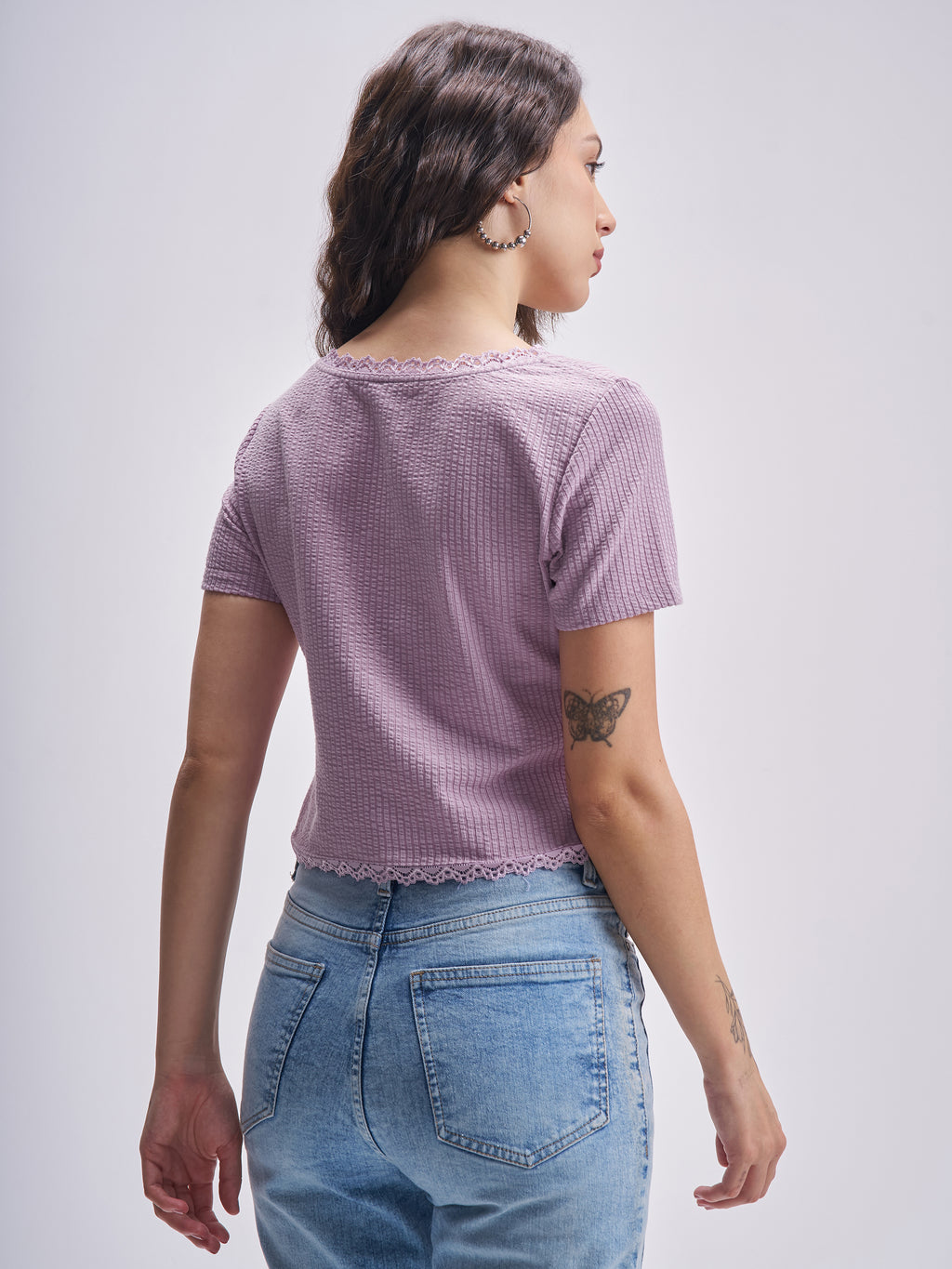 Tokyo Talkies Women Purple Self Design Regular Top - Purple - Image 3