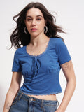 Tokyo Talkies Women Blue Solid Regular Top - Blue - Image 1